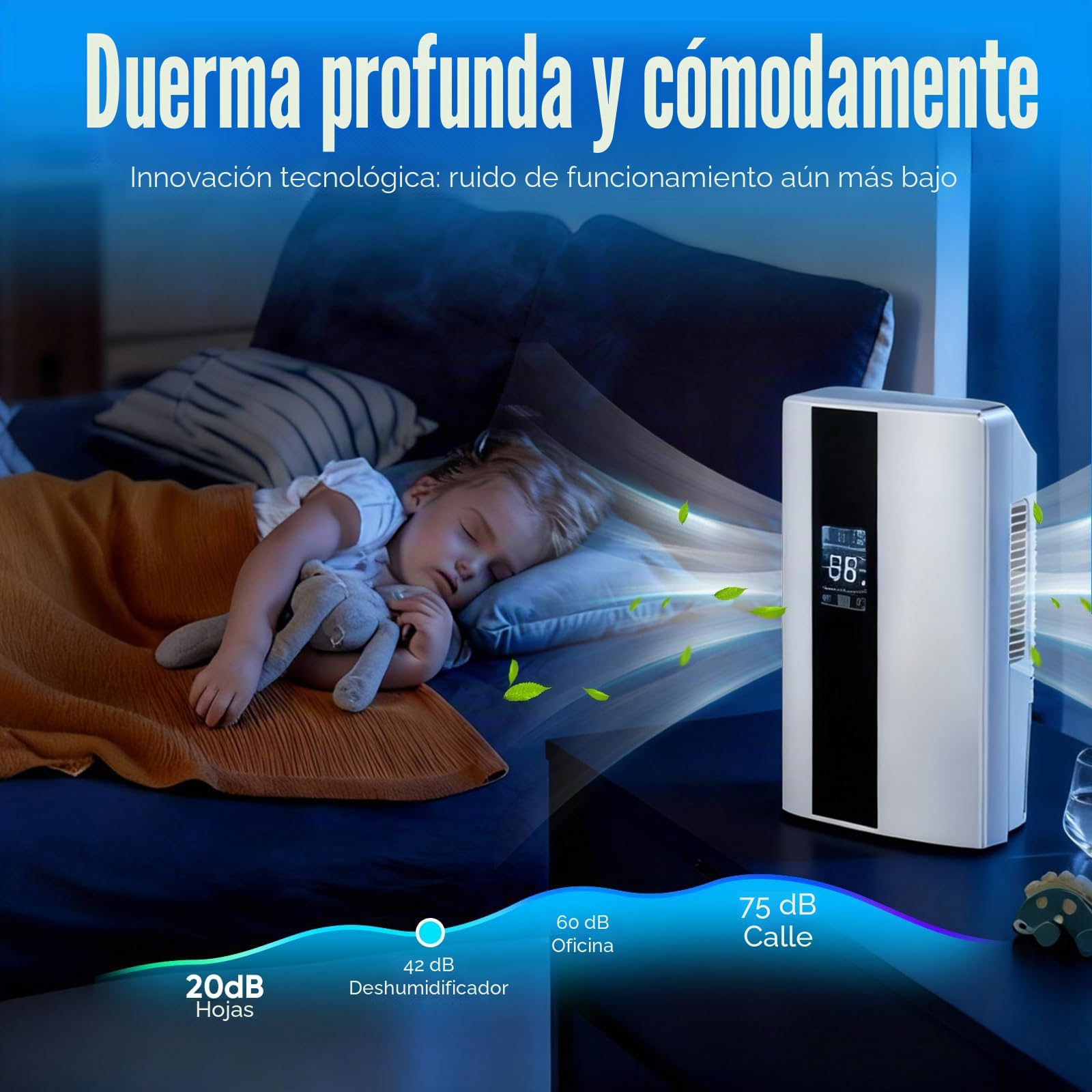 Deshumidificador eléctrico, Deshumidificador y purificador de aire 2 en 1, silencioso para casa - pantalla LED, Control inteligente de humedad, Temporizador de 24h, Control remoto (A)