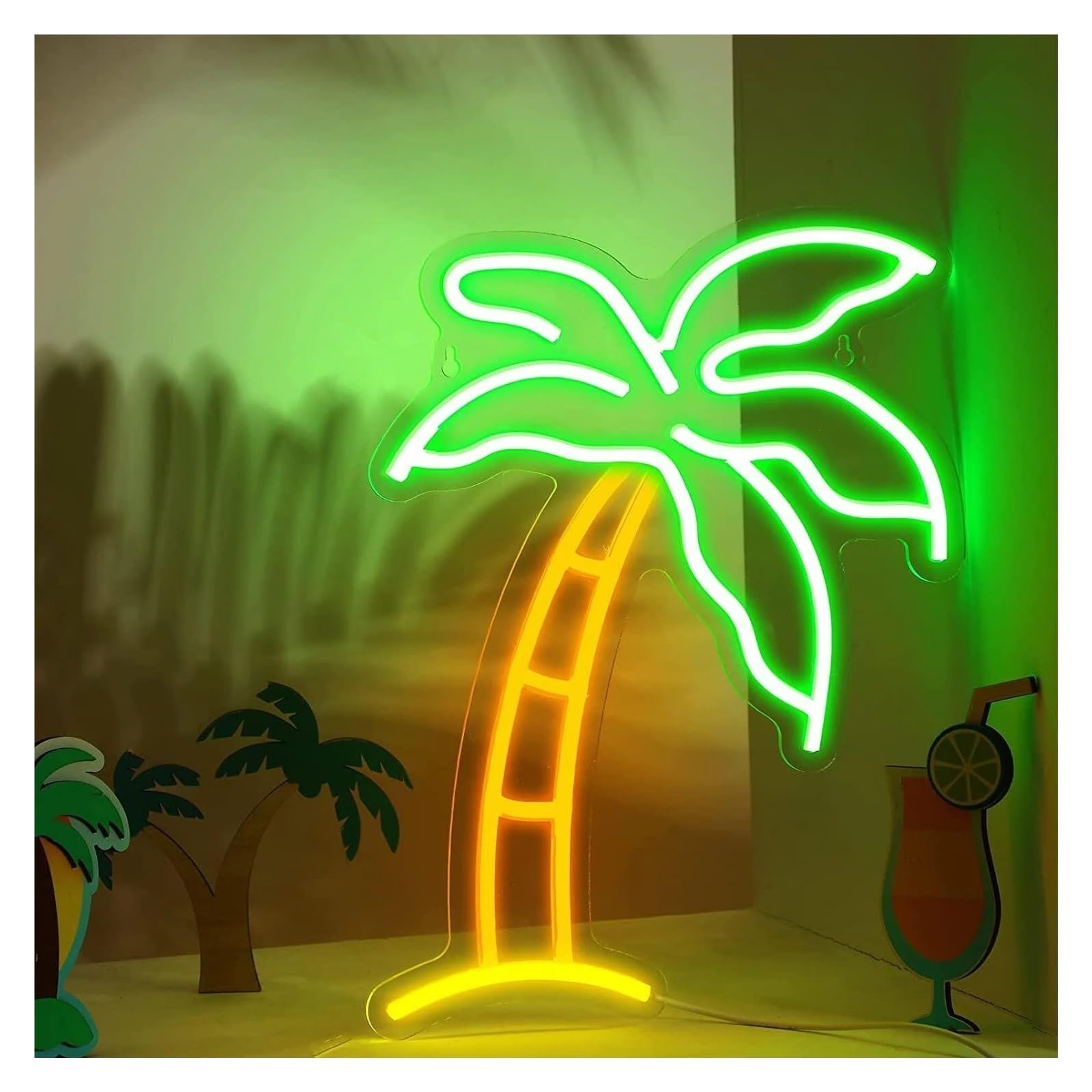 Lemst One Color Signs Lamp Tree Neon Signs Usb Powered Adjustable Brightness Coconut Tree Neon Lights, Suitable For Window Hanging Decor 27Cmx36cm