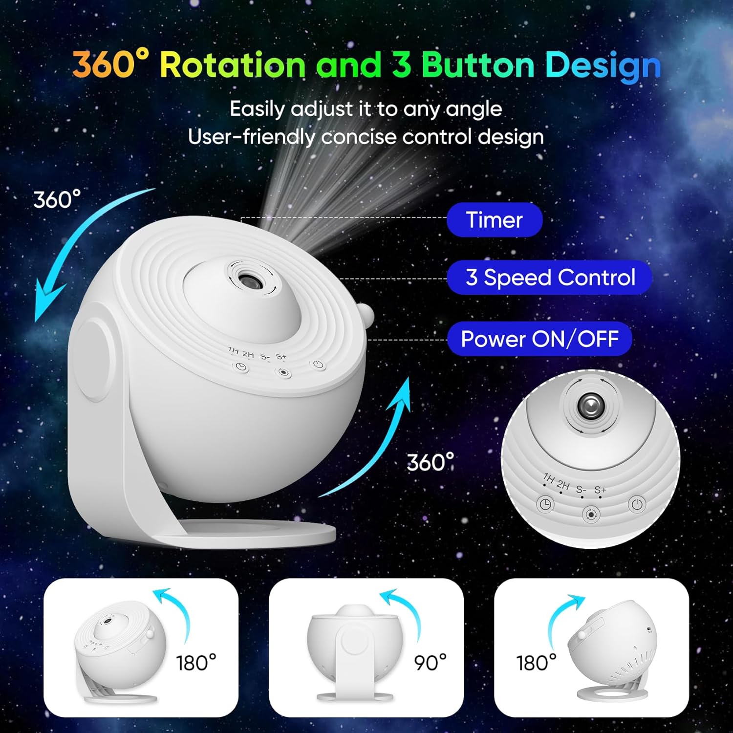 FlyEagle Galaxy Projector a Set of 2 Color: Pure White & Black&White