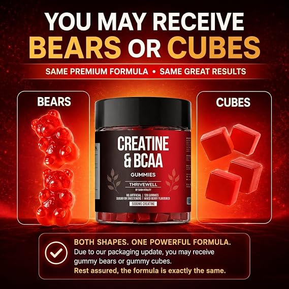 Creatine Monohydrate Gummies 5000mg + 1000mg BCAAs | 3rd Party Lab Tested | 120 Gummies | Naturally Sweetened | No Artifical Sugars | Premium Vegan Gummies | Mixed Berry Flavour