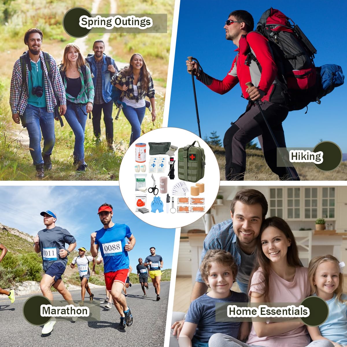 Outdoor Erste Hilfe Set, 49 Teile Praktische Notfalltasche, Tragbare Notfallausrüstung Tasche für Camping Wandern Radfahren Klettern Reisen (Militärgrün)