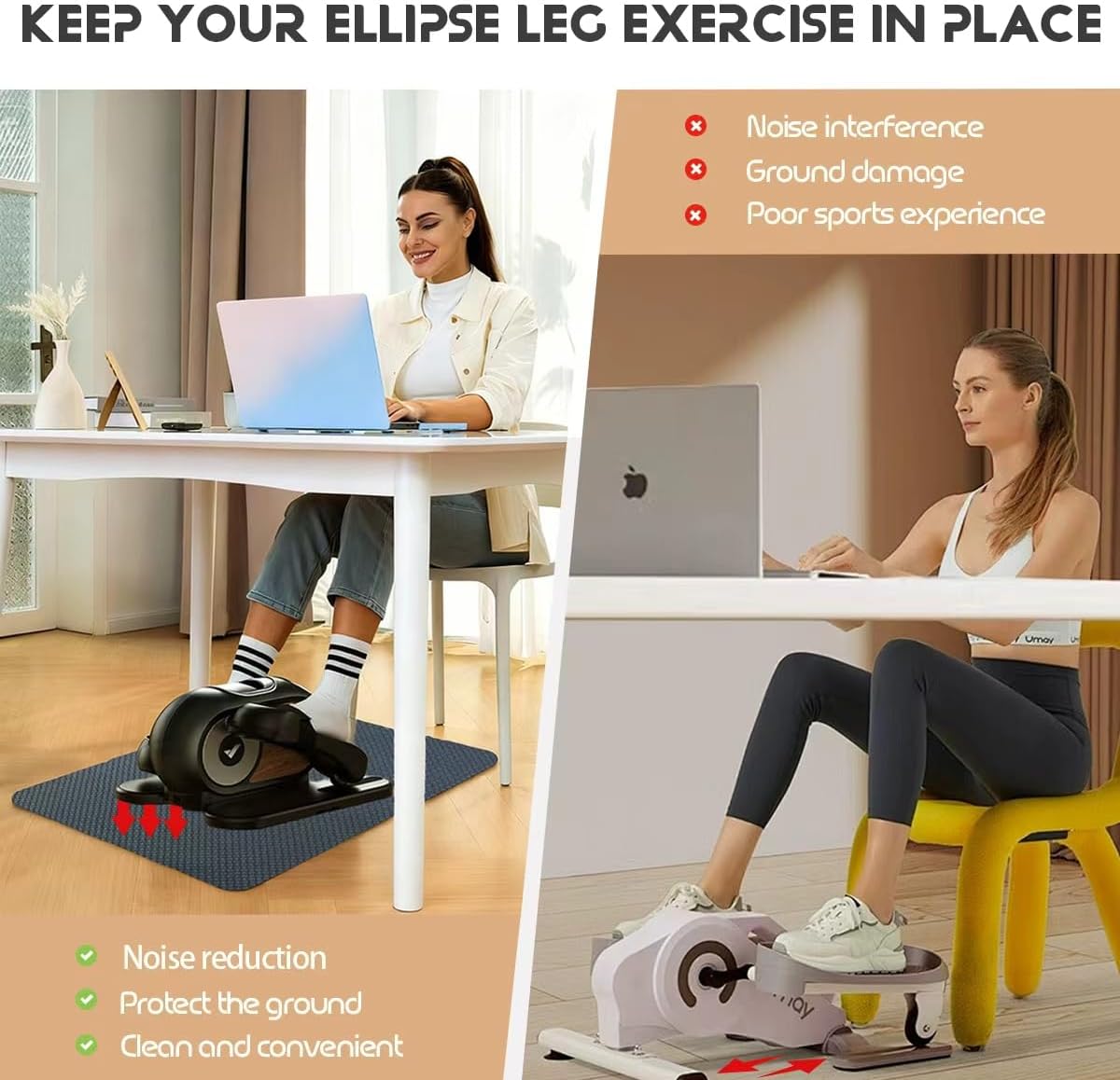 Upgraded Double-Sided Non-Slip Workout Mat, Stepper Exercise Machine & Under Desk Mini Elliptical Exercise Equipment, Anti-Slip Exercise Mat for Ellipse Leg Exerciser While Sitting