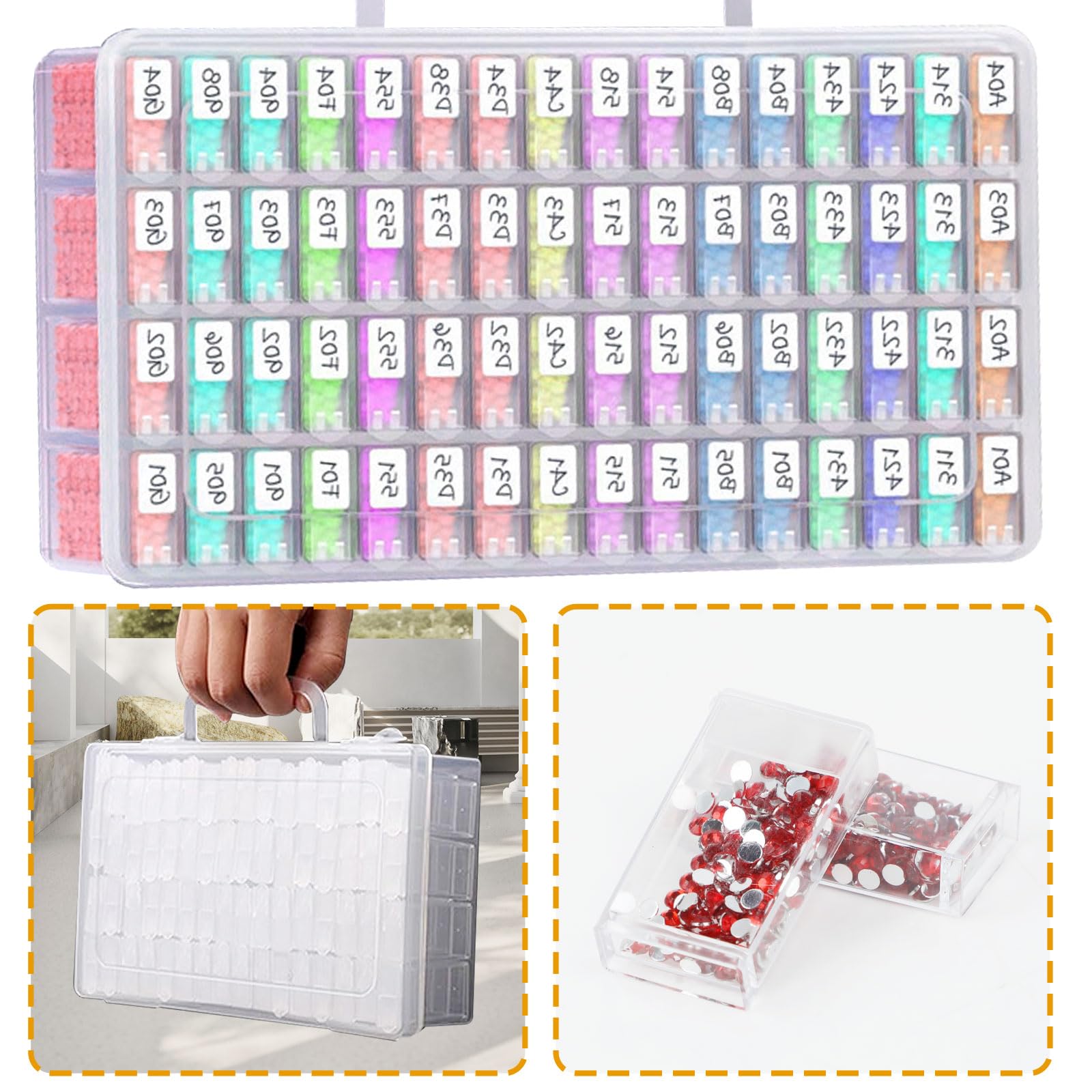 Boîte De Rangement Diamant Painting 64 Cases - Avec étiquettes - Organisateur Perles Et Accessoires DIY