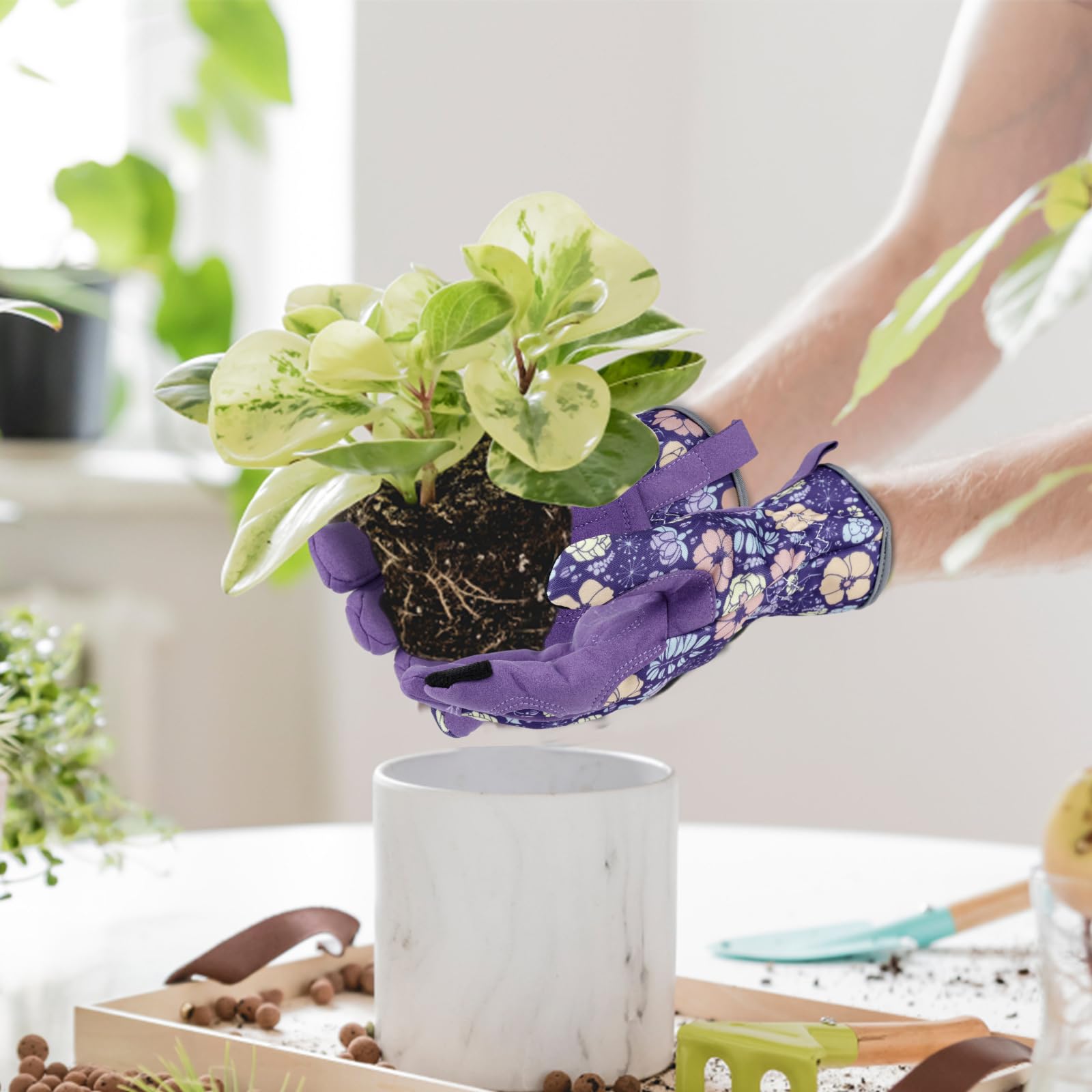 Guantes de jardinería de cuero para mujer guantes de jardín a prueba de espinas regalo para el día de la madre diseño pantalla táctil guantes de trabajo resistentes para plantar, cavar, podar