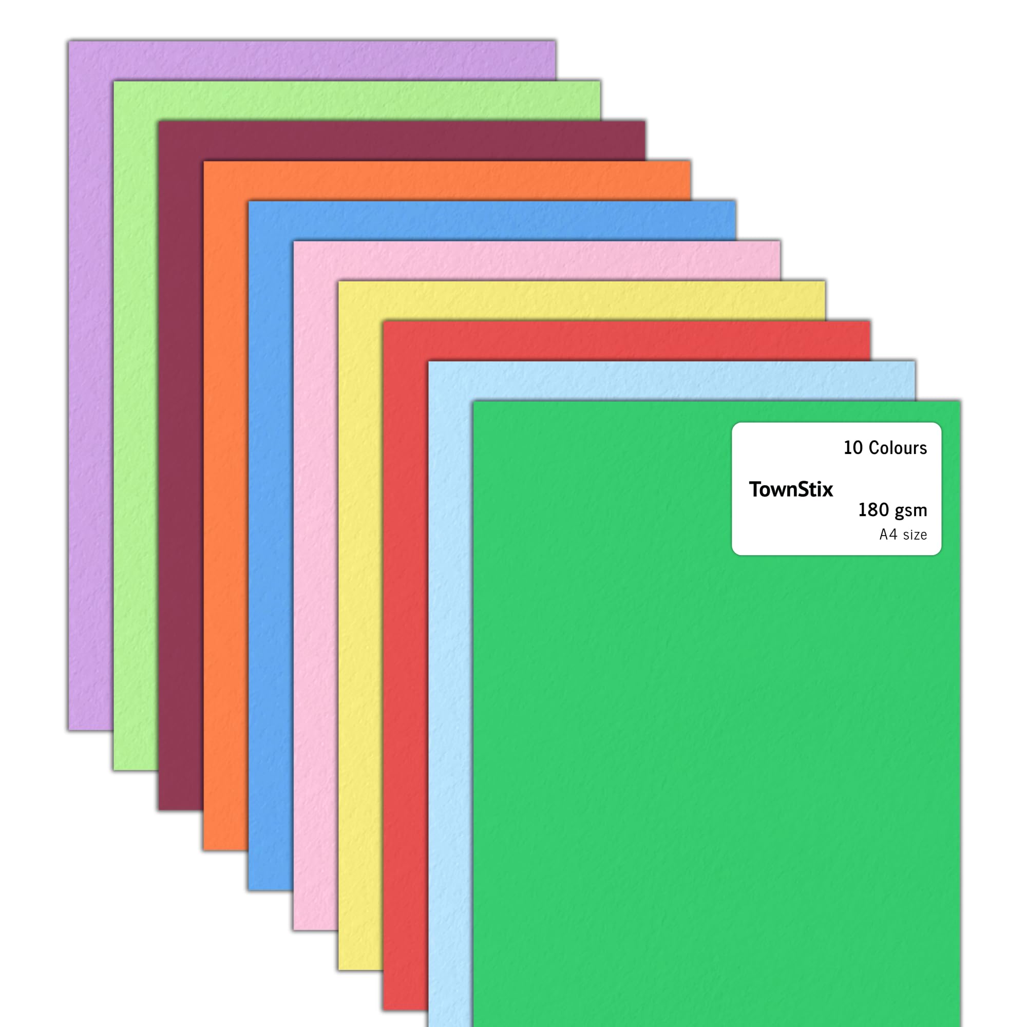 60 Pièces, 180g/m² - Papier Cartonné A4, Feuille Cartonnée Couleur - 10 Couleurs, 297 x 210 mm