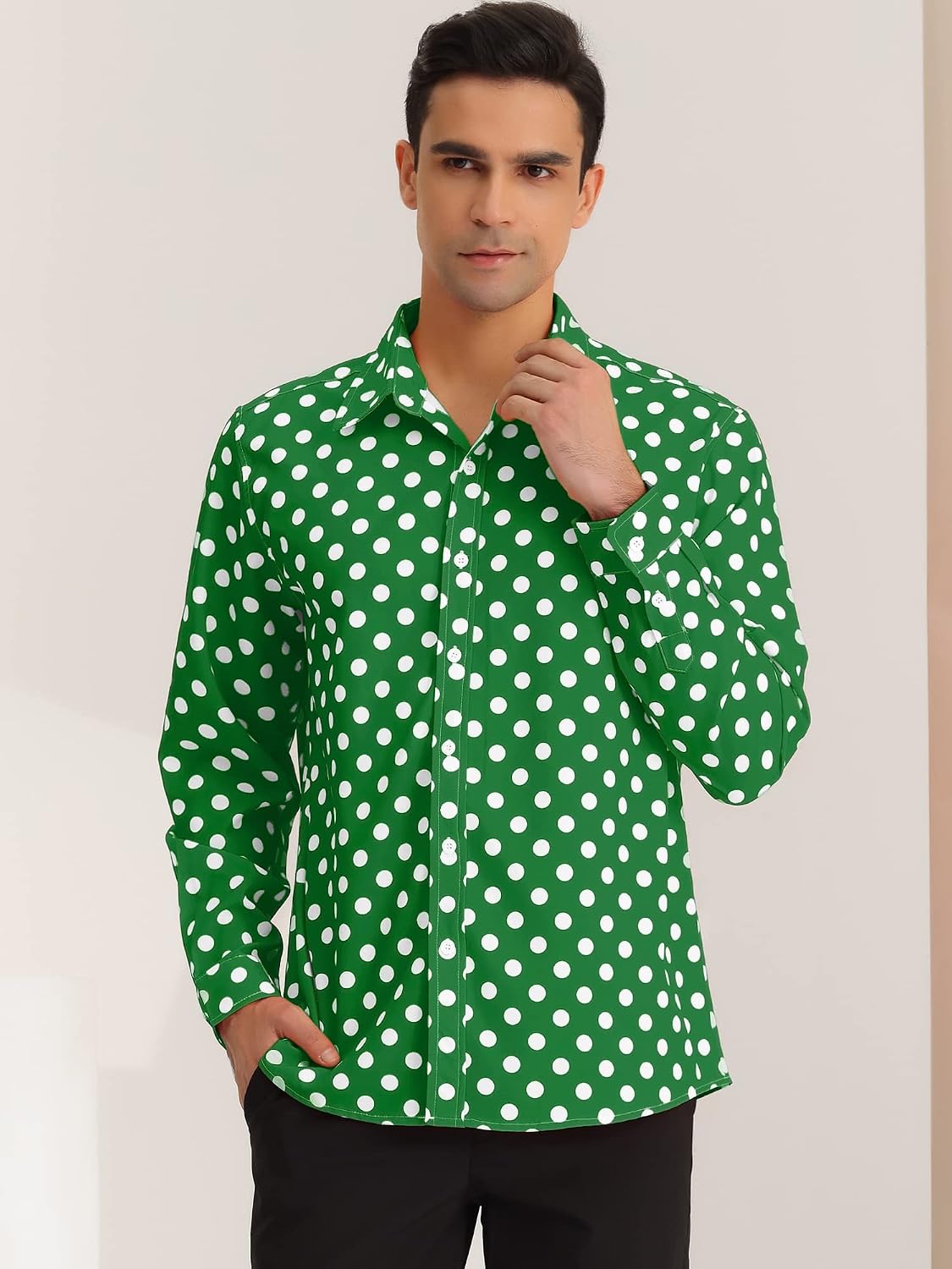 Lars Amadeus Men's Polka Dots Print Dress Shirt Button Down Long Sleeves Casual Shirts