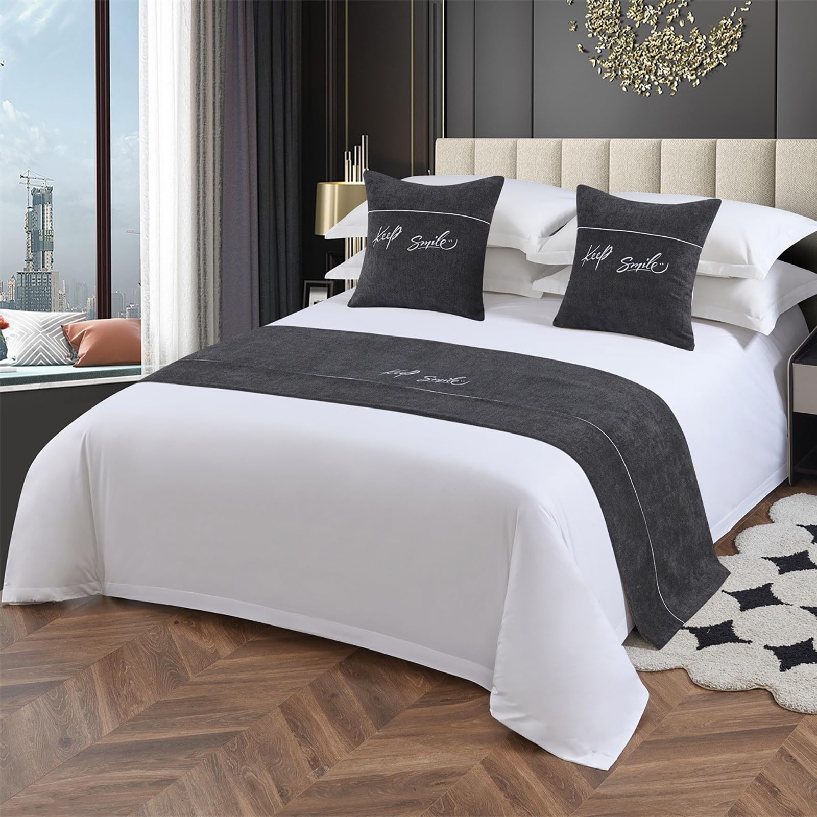 Bed Runners Black, Solid Color Lines Bed Scarves For Foot Of Bed, Simple Soft No Fading Bed End Towel For For Queen Double Single King Size Bed Decorative Protection(A-Black,50*180cm for 120cm Bed)