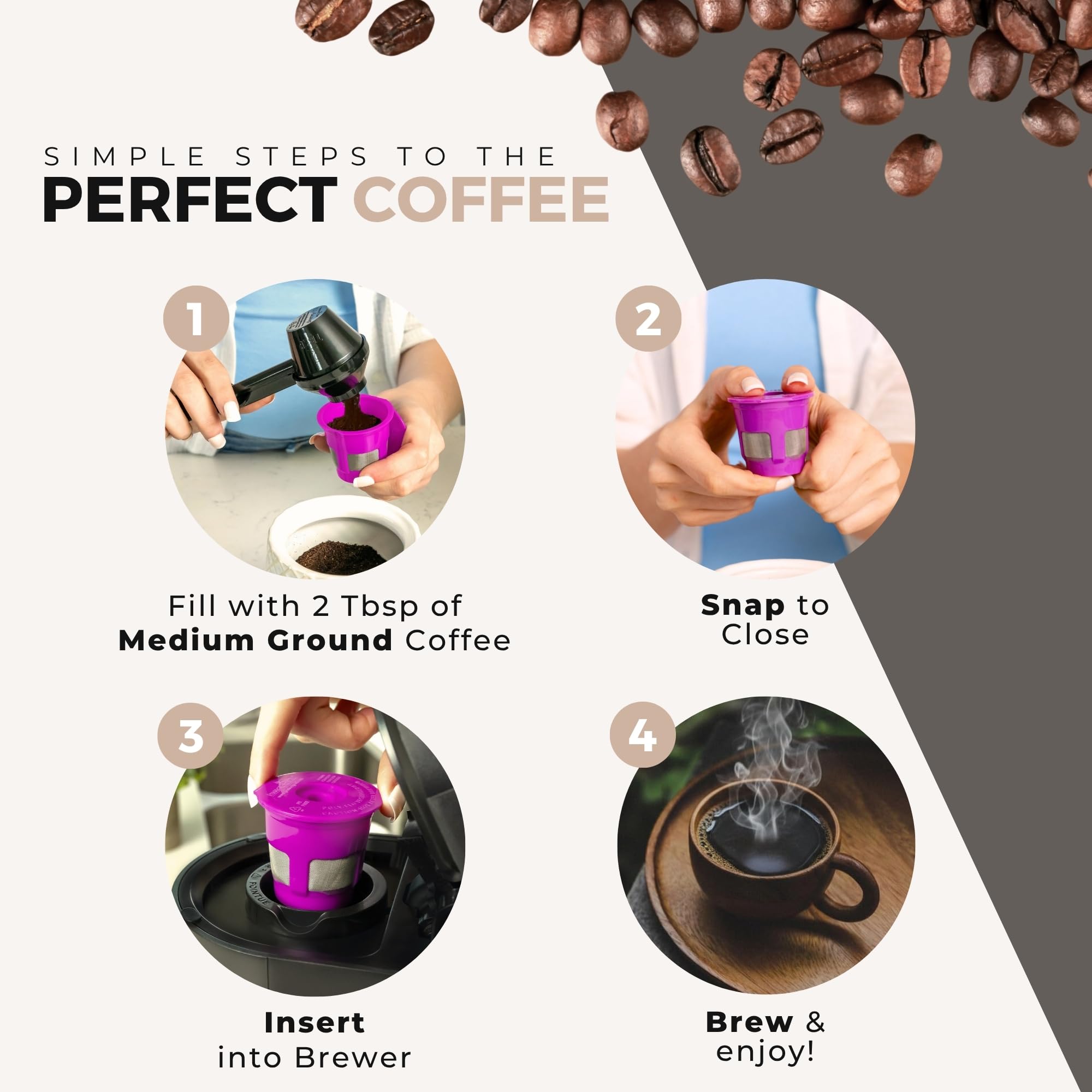 Perfect Pod - Paquete ahorro de cápsulas para rellenar café, con filtro reutilizables cafetera K Cup y pala compatibles cafeteras una sola taza Keurig K-Duo, K-Mini, 1.0, 2.0, serie Select