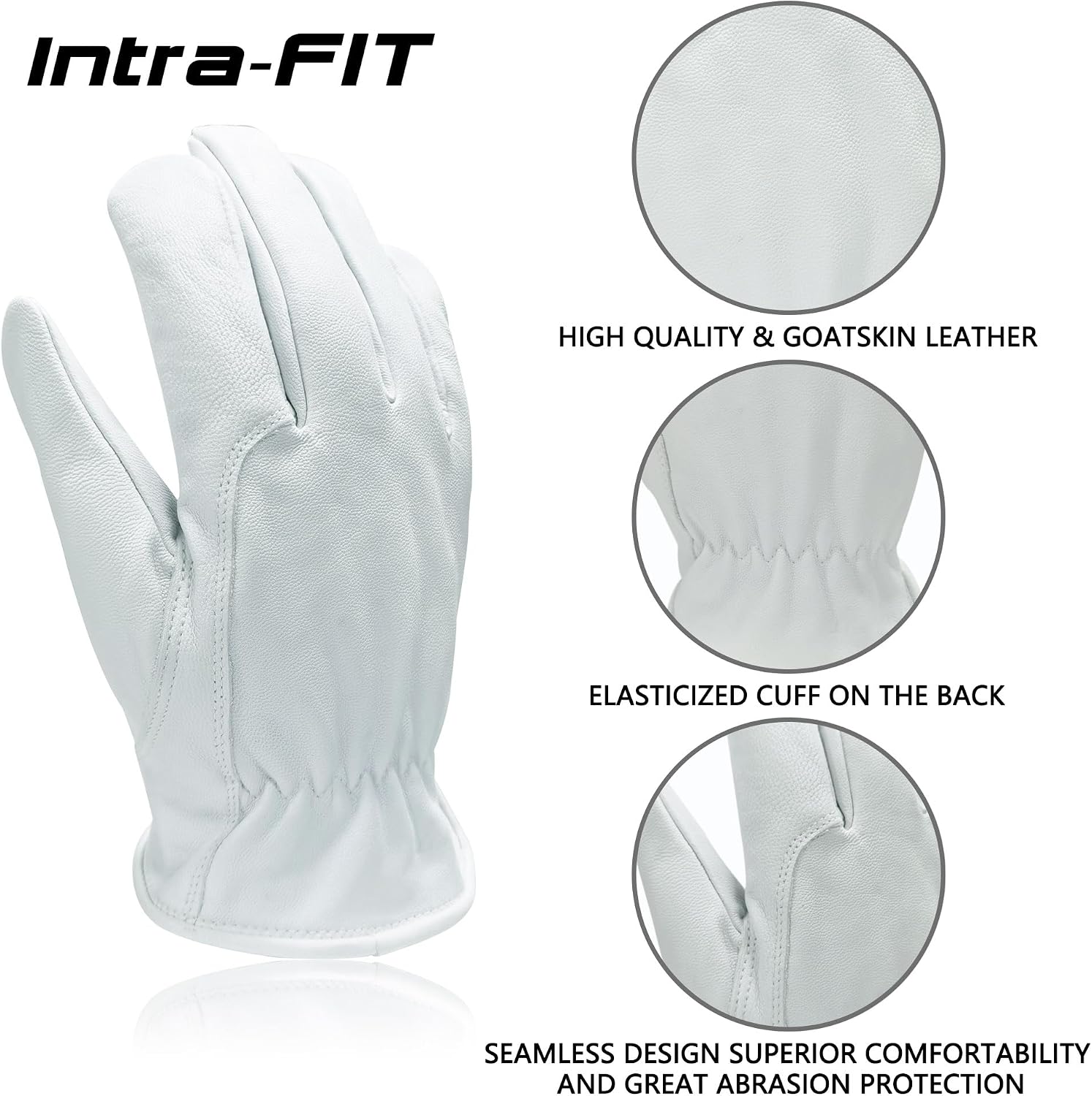 Goatskin Leather Work Gloves | Flexible & Durable Leather Gloves with Good Grip for Driving, Warehouse, Gardening and DIY Projects