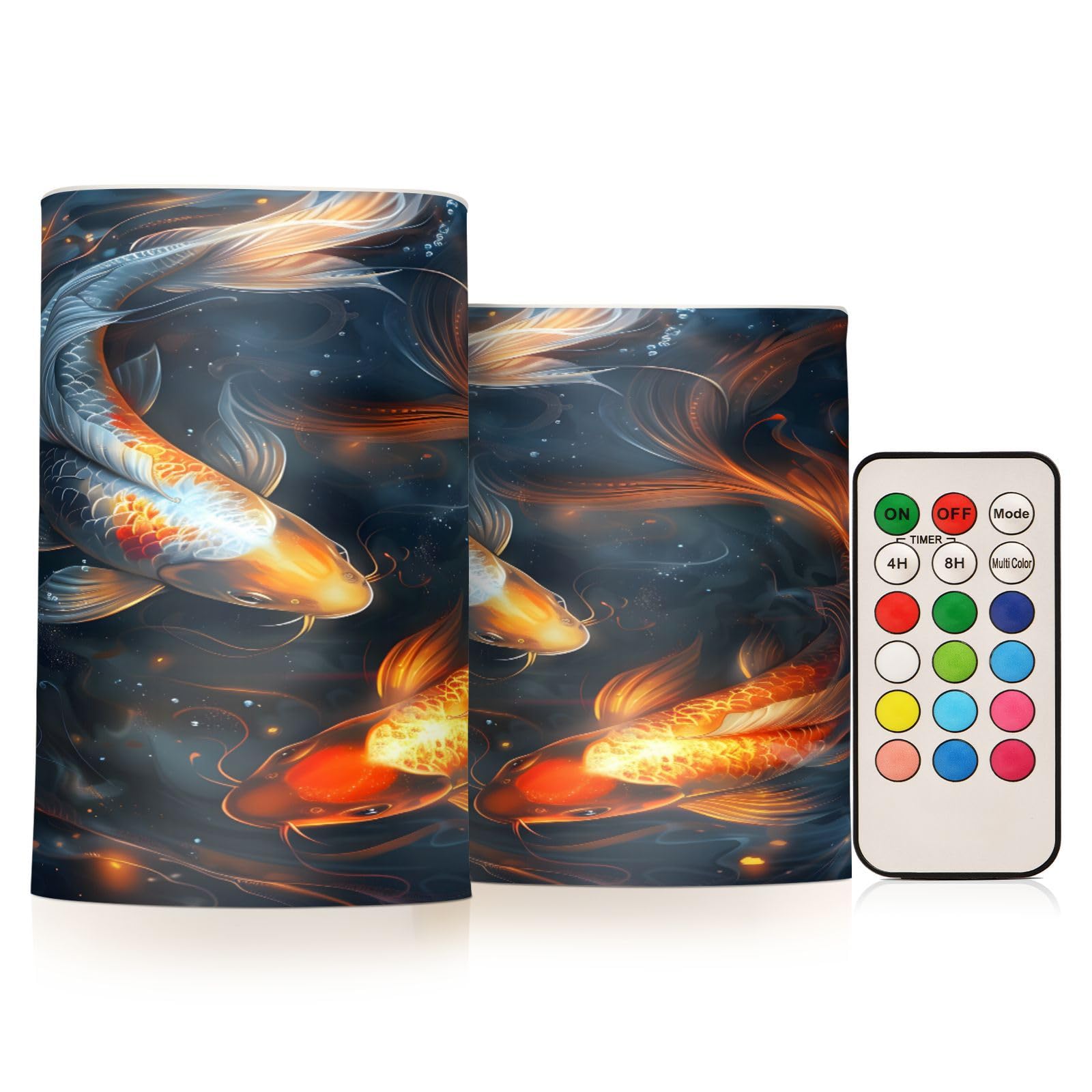 ALAZA Wallpaper for Smart Phone Koi Fish Flickering Flameless Candles Battery Operated with Remote Timer,Tea Light Candles LED Pillar Votive Candles set of 2 for Outdoor Indoor Decorations