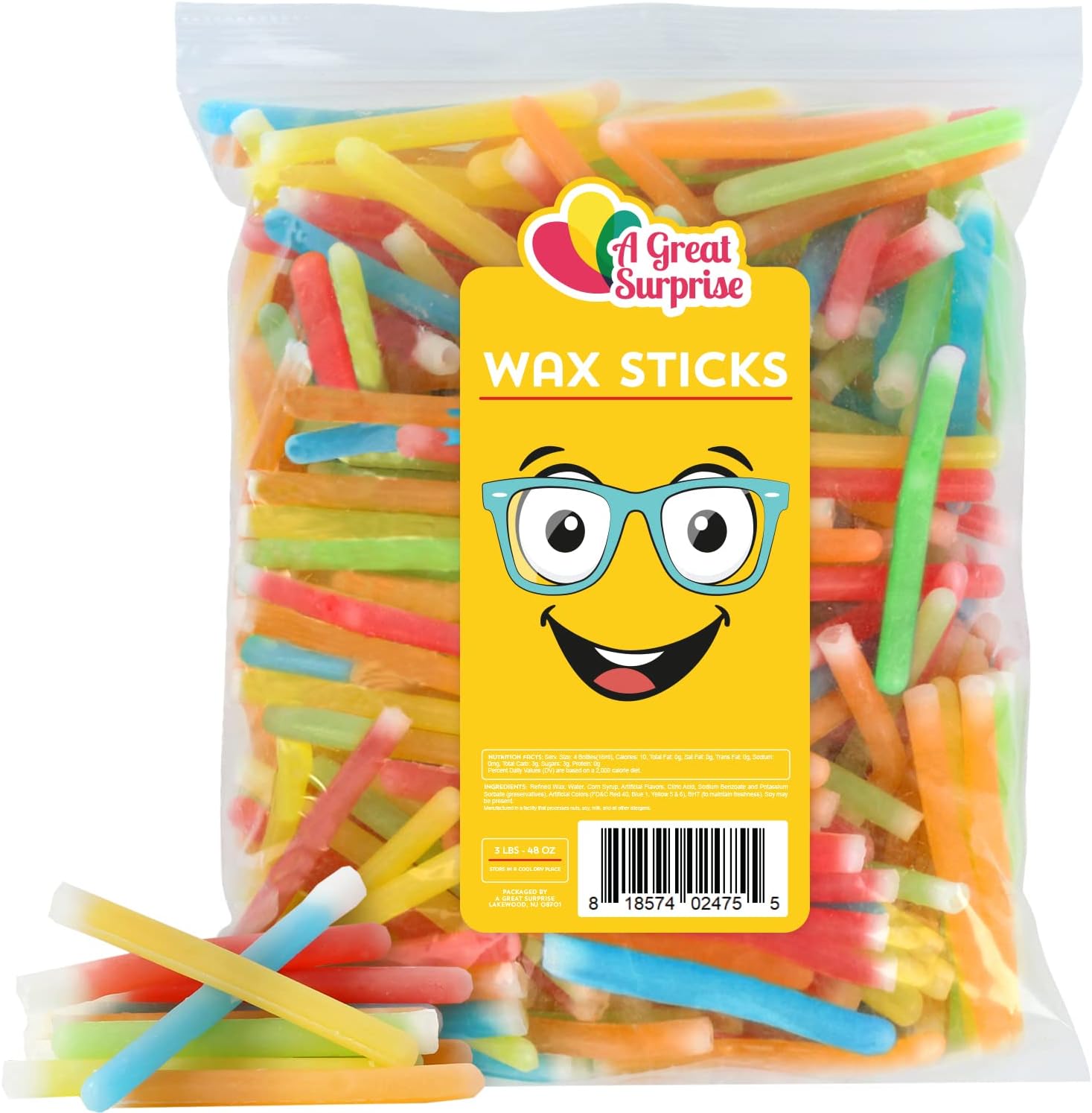 Candy Wax Sticks - Wax Candy with Juice - Bulk Goodie Bag Stuffer Candy - Drinkable Candy for Kids - Candy Drinks - 3 Pounds - Wax Stick Drinks - Chewy Wax Candy