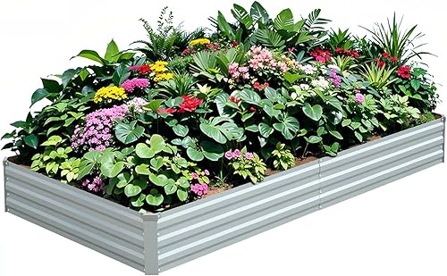 Miniatura 9 de TOUFUN Cama de jardín elevada de 8 x 4 x 1 pies, camas de jardín elevadas galvanizadas al aire libre para verduras, jardinería, flores, caja de