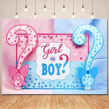 Baby Boy or Girl Gender Reveal Backdrop Banner Party Decorations,Blue or Pink Girl or Boy Banner Sign Backdrops Background He or She Gender Reveal Surprise Shower Party Decor Photo Booth Props 7x5ft