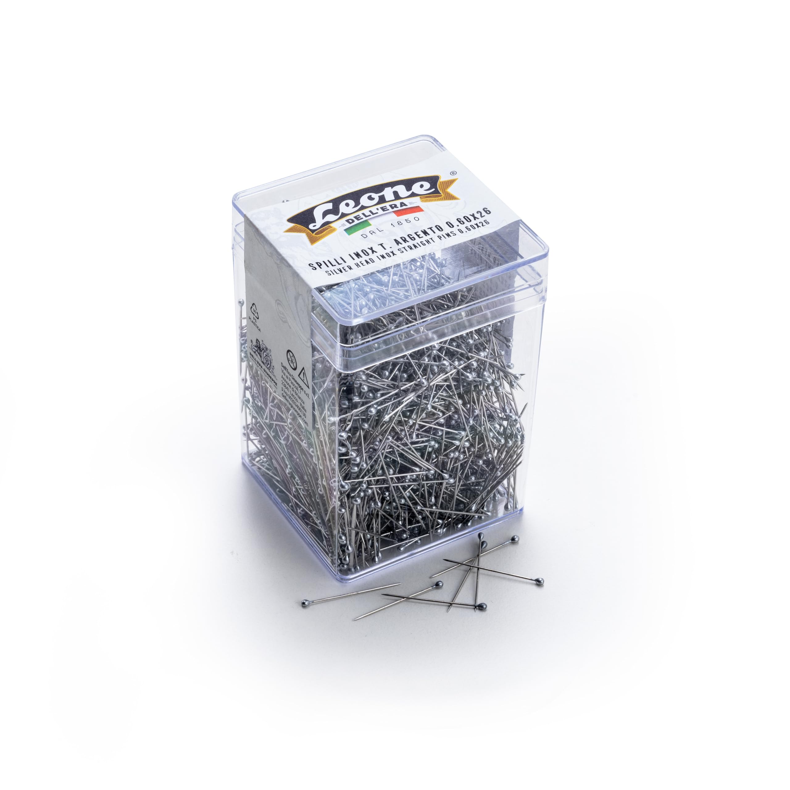 Spilli per Camicie in Acciaio Inox con testa a goccia argentata Leone Dell'Era - Barattolo da 2.500 pezzi - mm 0,60 x26