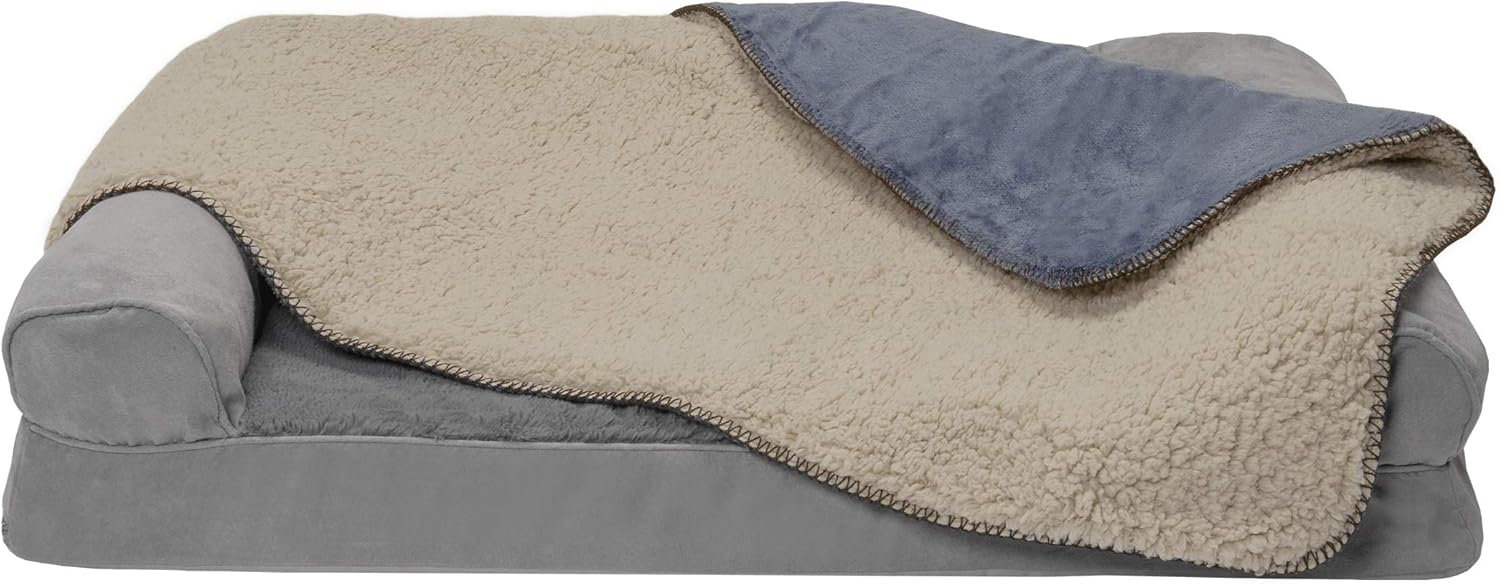 review Furhaven Waterproof & Self-Warming Throw Blanket for Dogs & Indoor Cats, Washable & Reflects Body Heat - Terry & Sherpa Dog Blanket - Cozy Denim, Medium