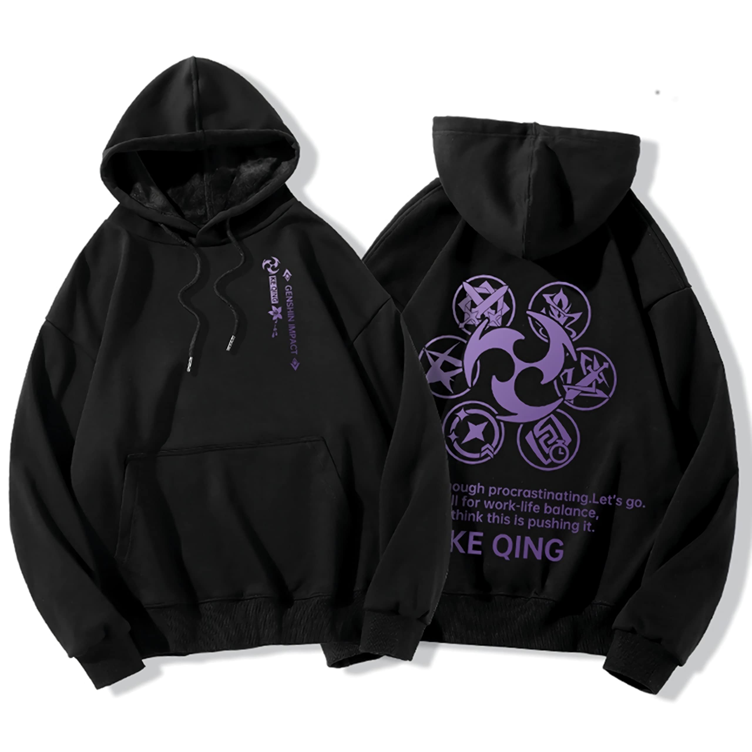 Dalicoter Genshin Impact Hoodie Keqing Hoodie Anime Cosplay Costume Printed Long Sleeve Pullover Hooded Sweatshirt