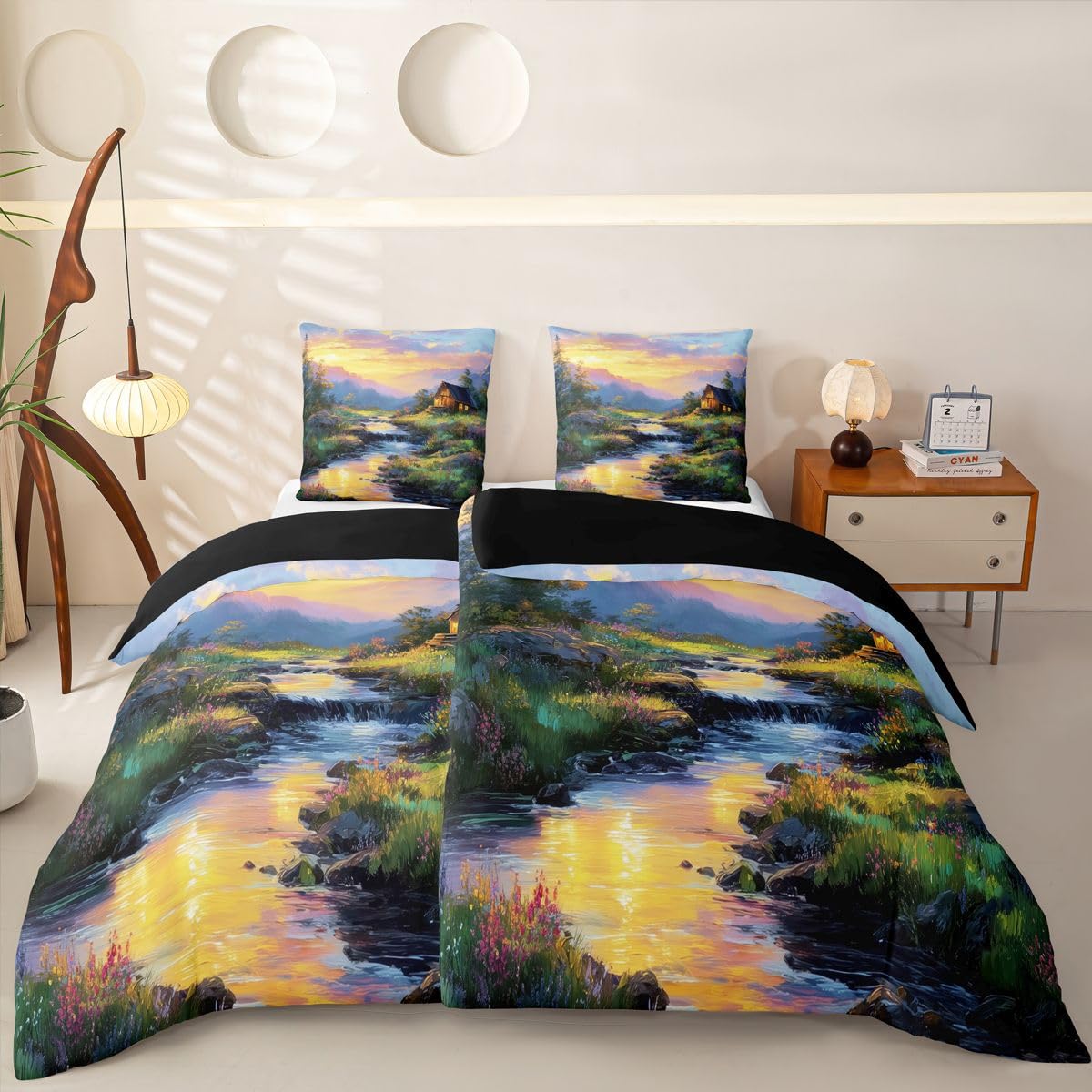 Homewish Buntes Ölgemälde Bettbezug 135x200cm 4tlg