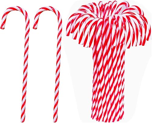 36 piezas de bastones de caramelo de Navidad de plástico, adornos colgantes para árbol de Navidad, adornos trenzados rojos y blancos, decoraciones