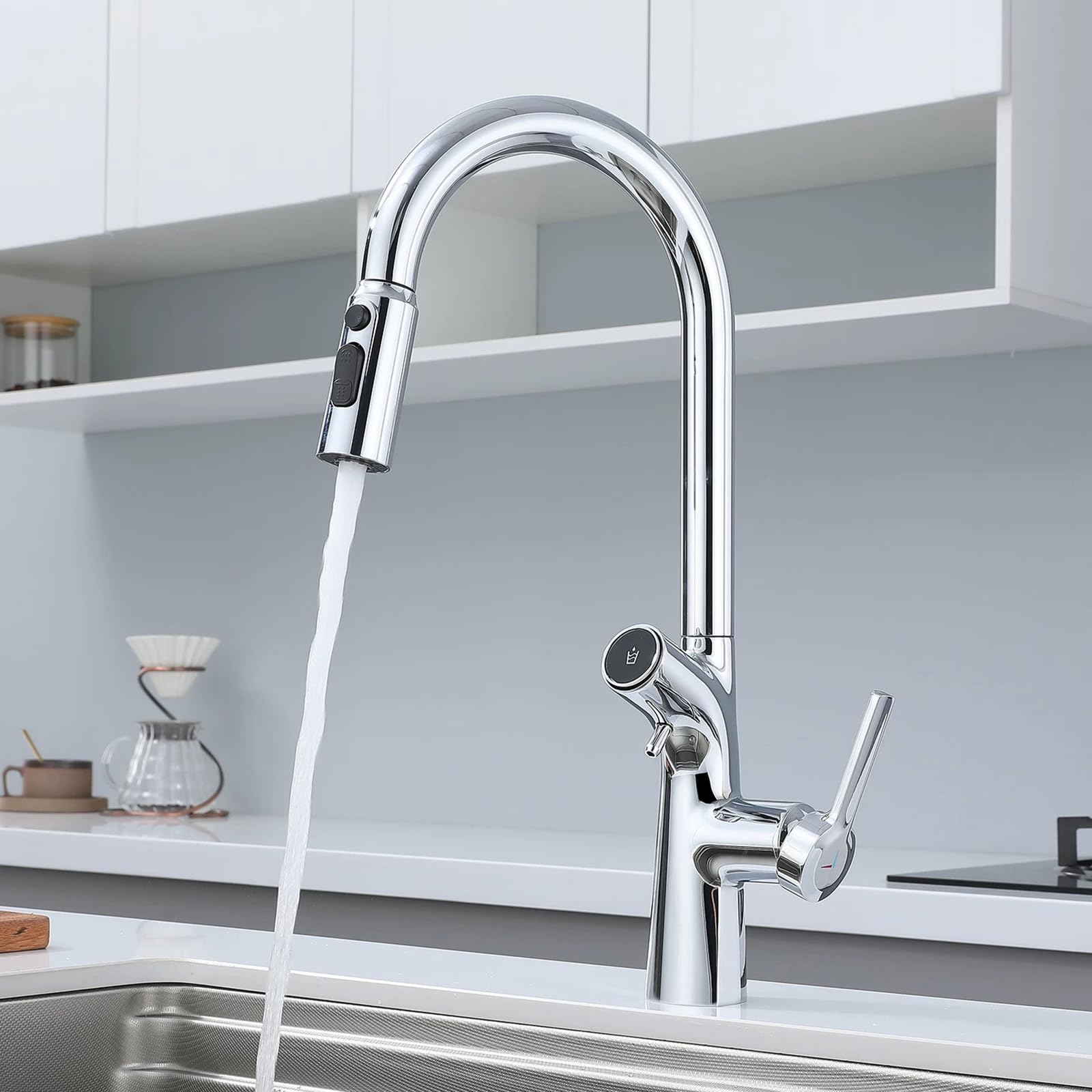 ZYCHSJXA 3 Way Kitchen Tap - Brass Hot and Cold Water Rotation Sink Faucet