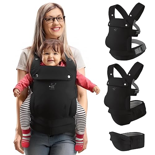 Portabebés, portabebés con asiento de cadera, portabebés 3 en 1 para recién nacidos hasta niños pequeños, 3-36 meses, asiento de cadera ajustable