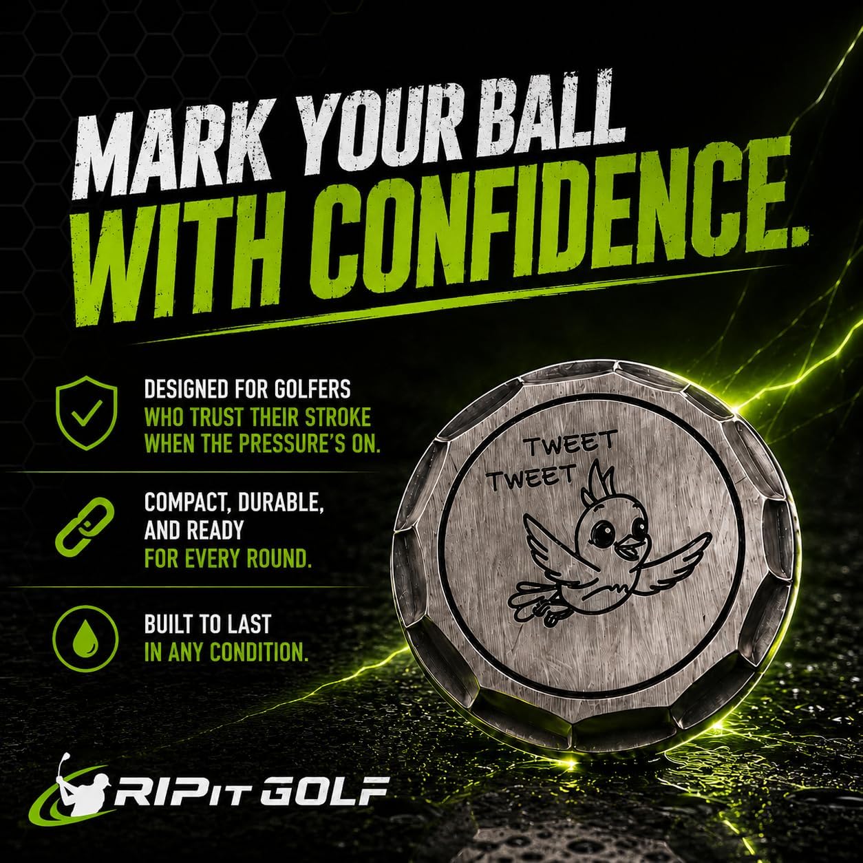 THE Birdie Golf Ball Marker – Funny Tweet Tweet Bird Design – Premium Metal Golf Marker for Putting Green – Golf Accessories for Men image 2