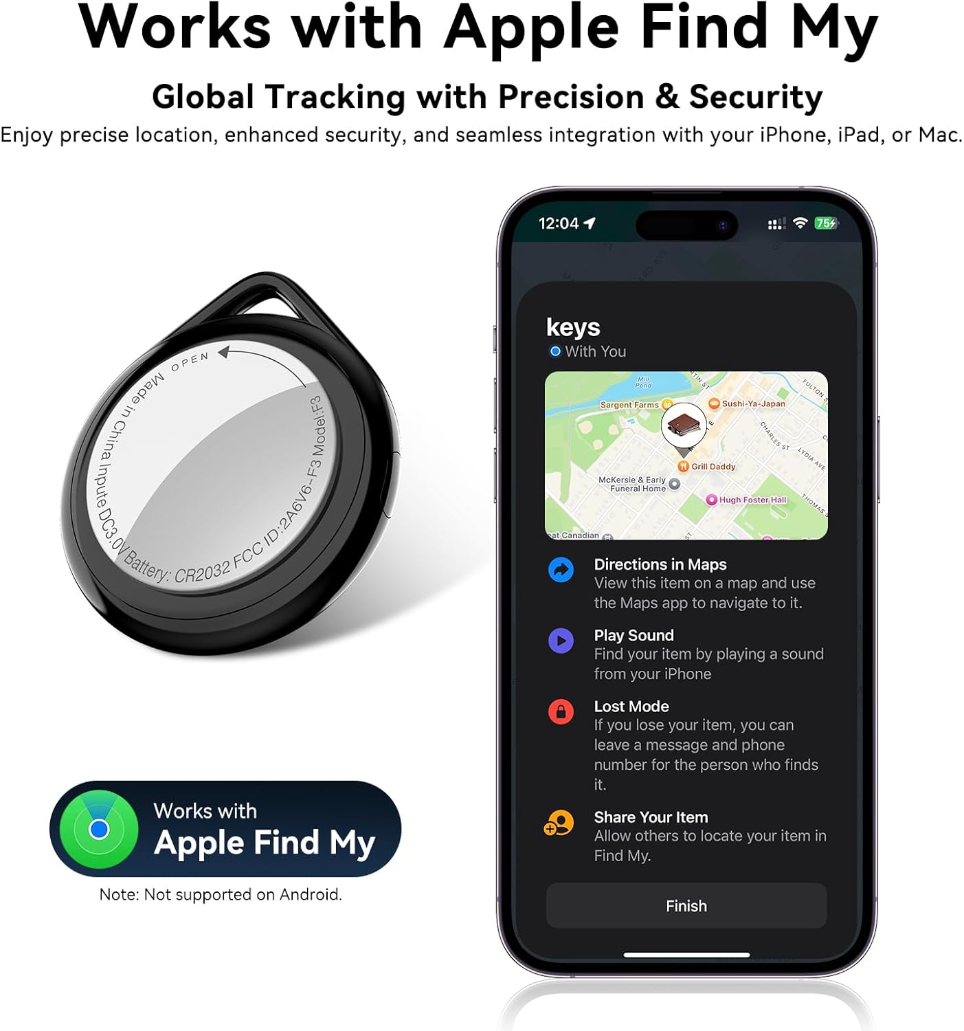 Air Tracker Tags 4 Pack, Bluetooth Tracker & Item Locator Work with Apple Find My (iOS Only), Replaceable Battery, Waterproof Smart Tag for Keys, Wallet, Suitcases - Image 6