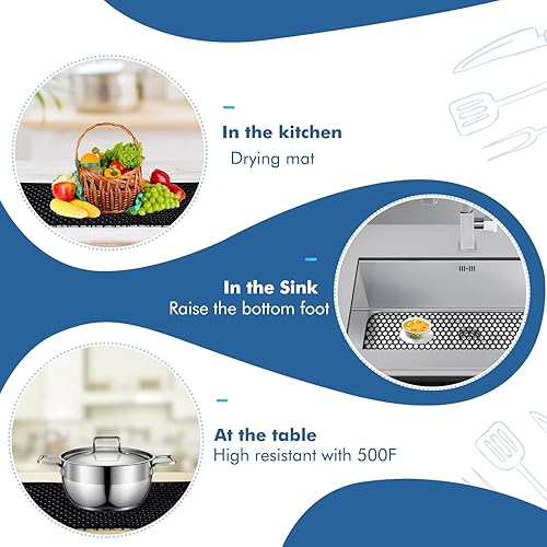 Miniatura 216 de Paquete de 2 tapetes de silicona para fregadero de 13.58 x 11.6 pulgadas, protectores para fregadero de cocina con drenaje central, rejilla Gris