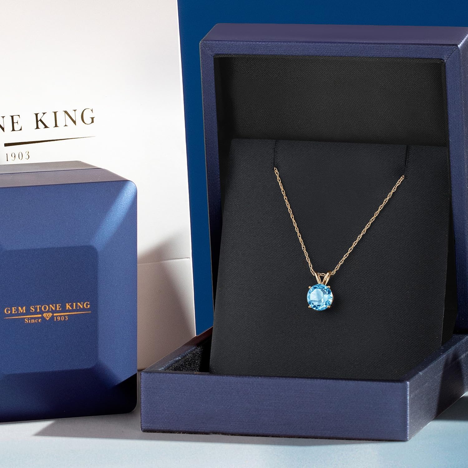 Gem Stone King 14K Yellow Gold Swiss Blue Topaz Pendant Necklace for Women | 1.20 Cttw | Gemstone November Birthstone | Round 6.5MM | With 18 Inch Chain - Image 5