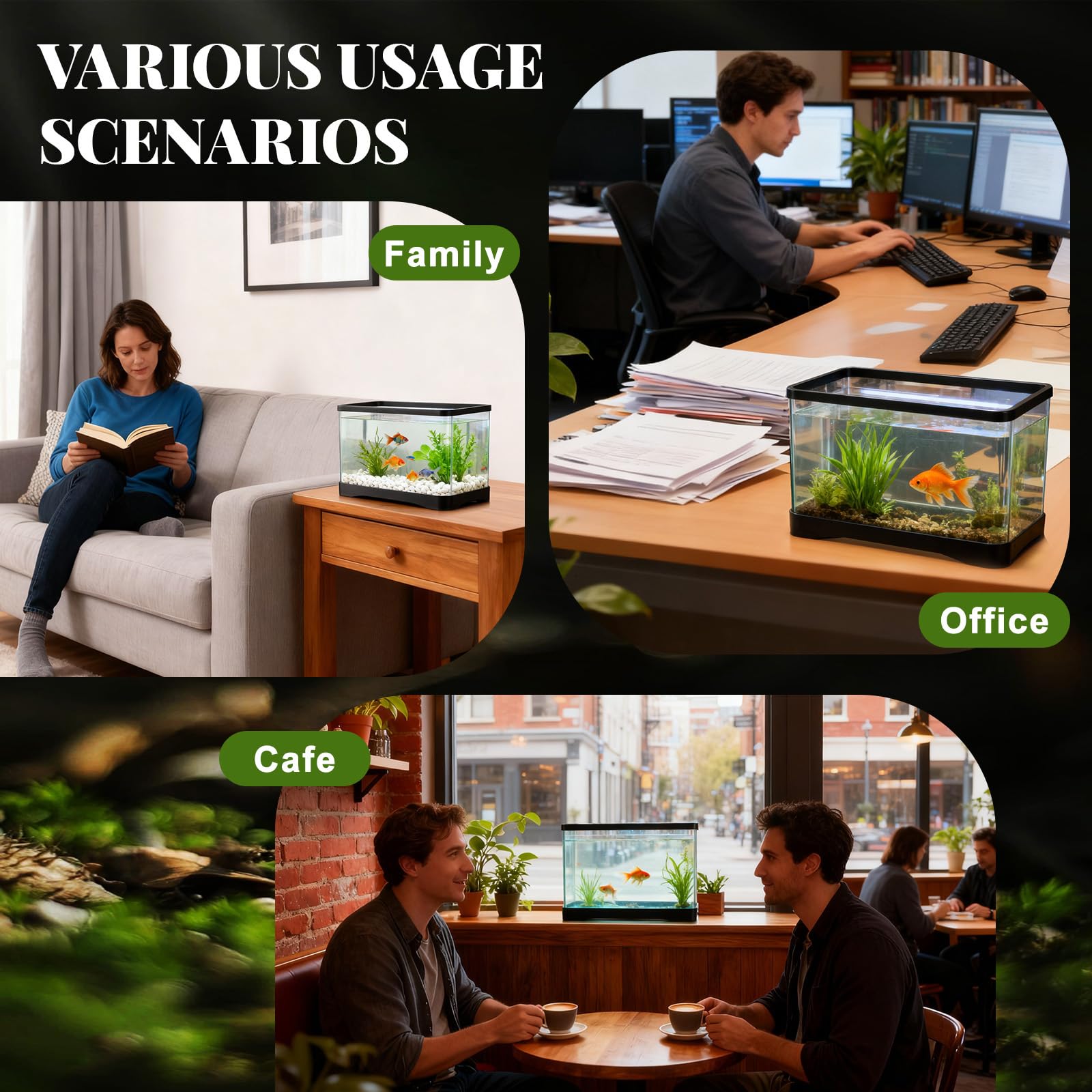 Geelin Aquarium rectangulaire en plastique de 7,6 litres pour poissons Betta, reptiles, plantes succulentes, fleurs, centre de table, incassable avec clarté transparente pour la maison et le bureau