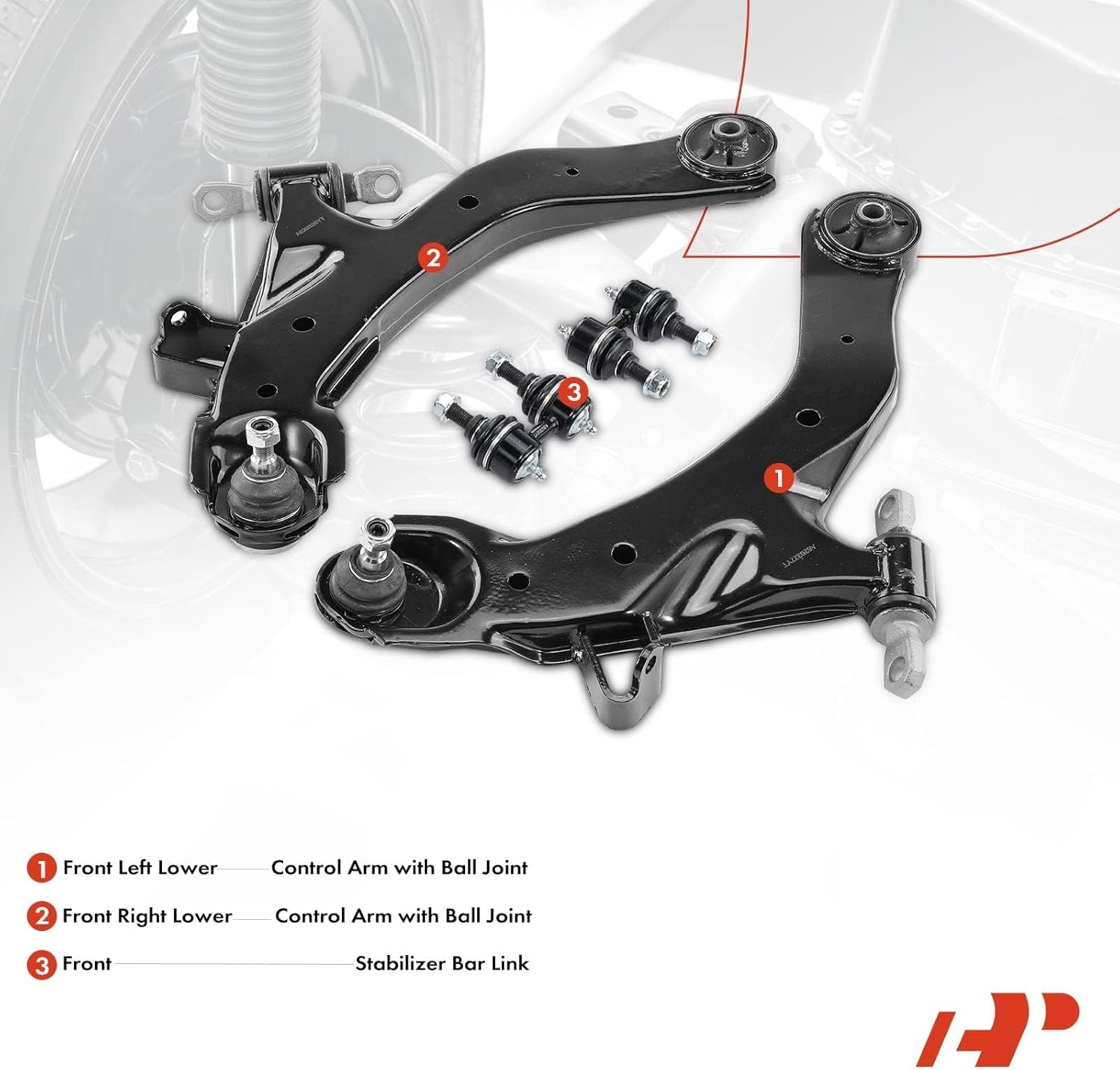 A-Premium Set of 4, Front Lower Control Arm, Sway Bar Link, Compatible with Hyundai Elantra 2001 2002 2003 2004 2005 2006