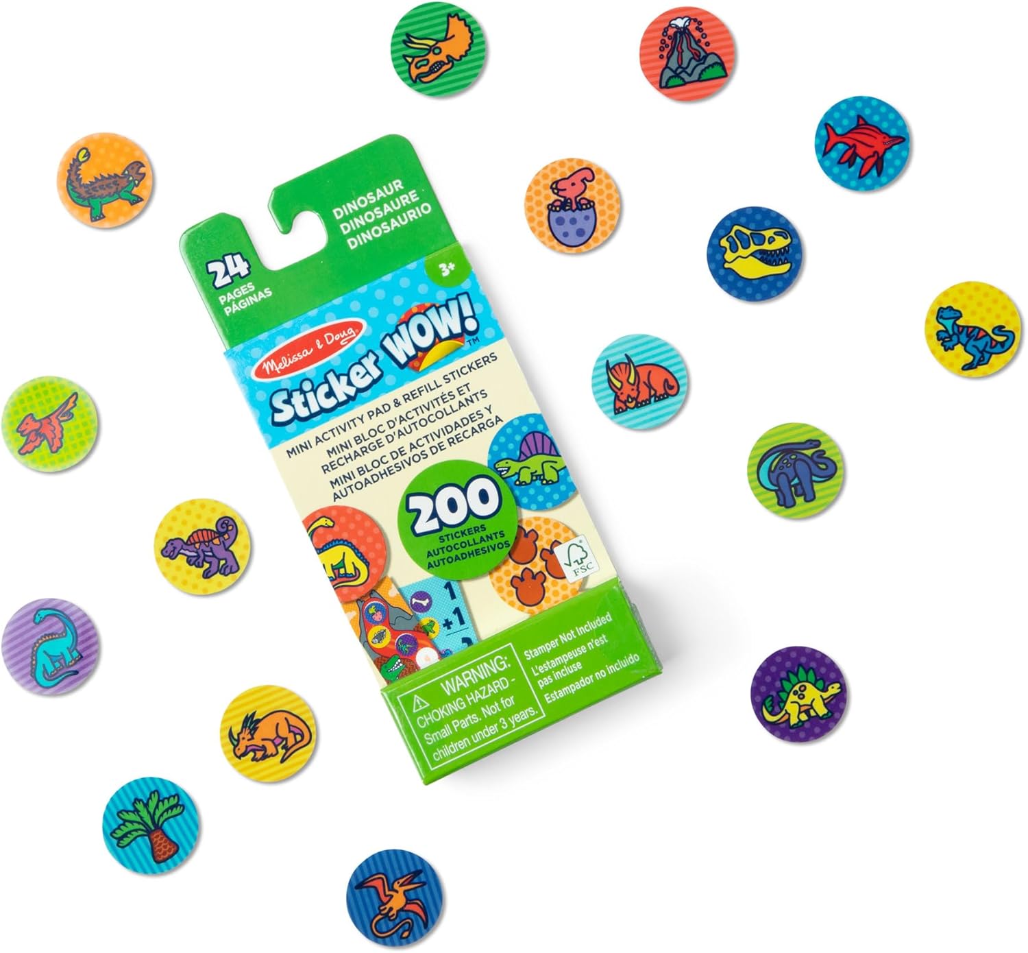 Melissa & Doug Sticker Wow!™ Mini Activity Pad and 200+ Refill Stickers for Sticker Stamper Arts and Crafts Fidget Toy Collectibles – Dinosaur Stickers