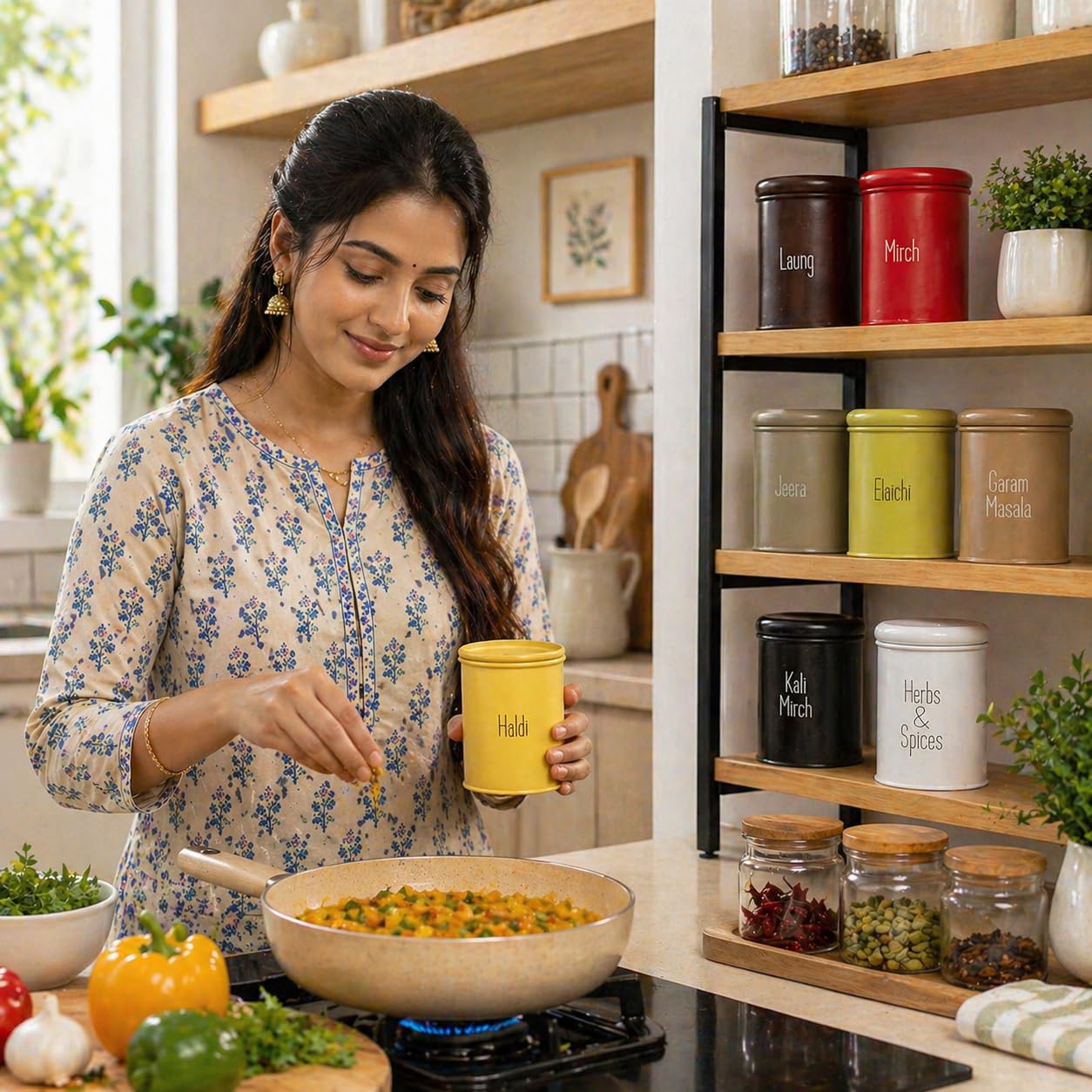 MARKET 99 Metal Spice Jar Set of 8 (300 ml Each) | BPA-Free Masala & Condiment Containers | Leak Proof Kitchen Storage Jars for Spices, Seasonings & Dry Items | Multicolor Metal Spice Organizer Set 3