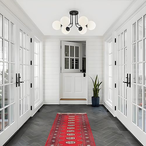 Miniatura 22 de Lámpara de techo moderna semiempotrada de 3 luces, pantalla de vidrio blanco y negro, lámpara de techo semiempotrada, candelabros Sputnik