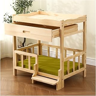 Elevated Pet Bed, Wooden Couch Furniture for Cats and Dogs, Removable Soft Mat with Drawer, Indoor/Outdoor Use, Supports Pets Up to 30kg