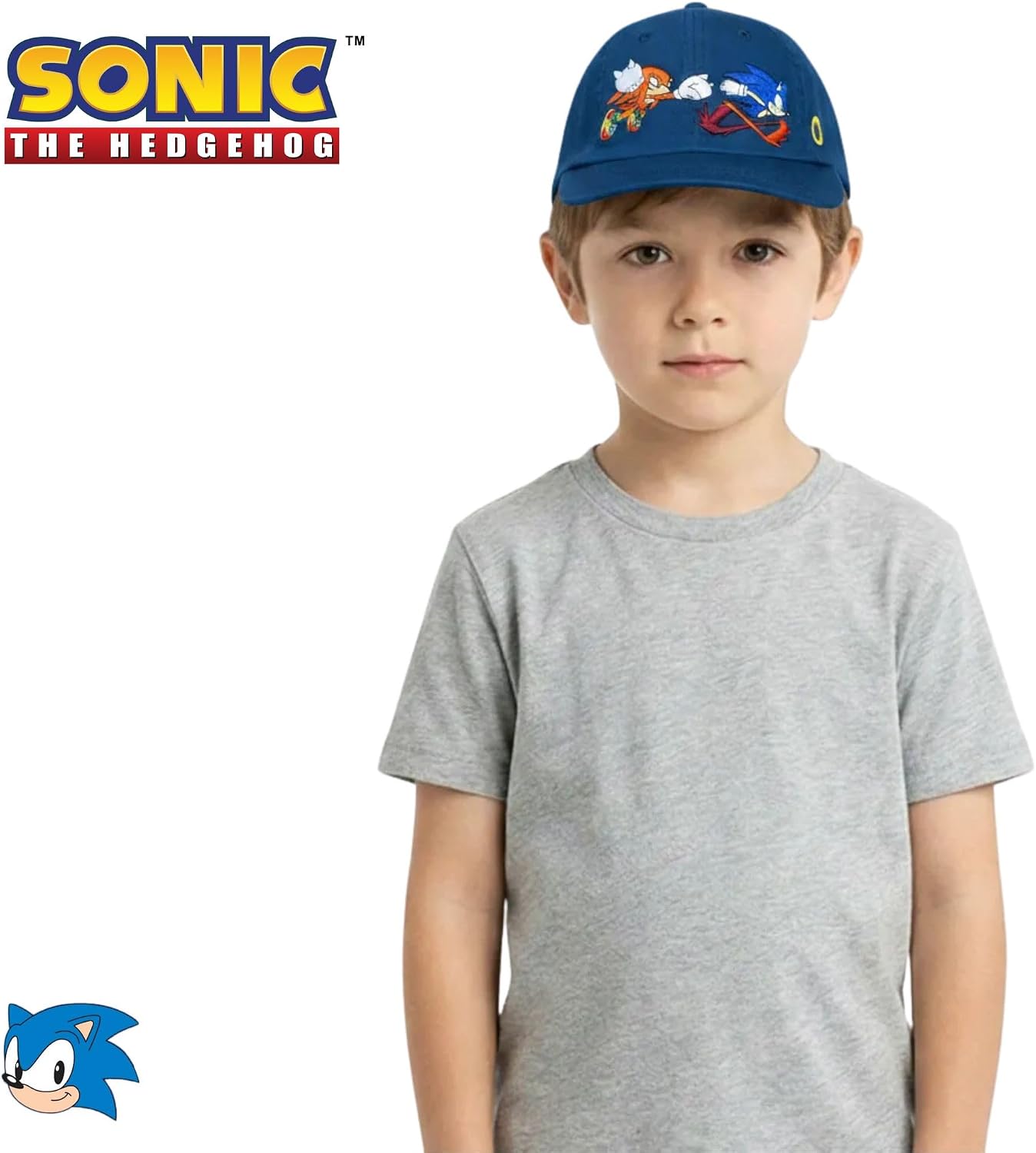 Boys Sonic Hat for Kids, Sonic the Hedgehog Baseball Hat with Adjustable Velcro Back, Cotton Breathable Cap