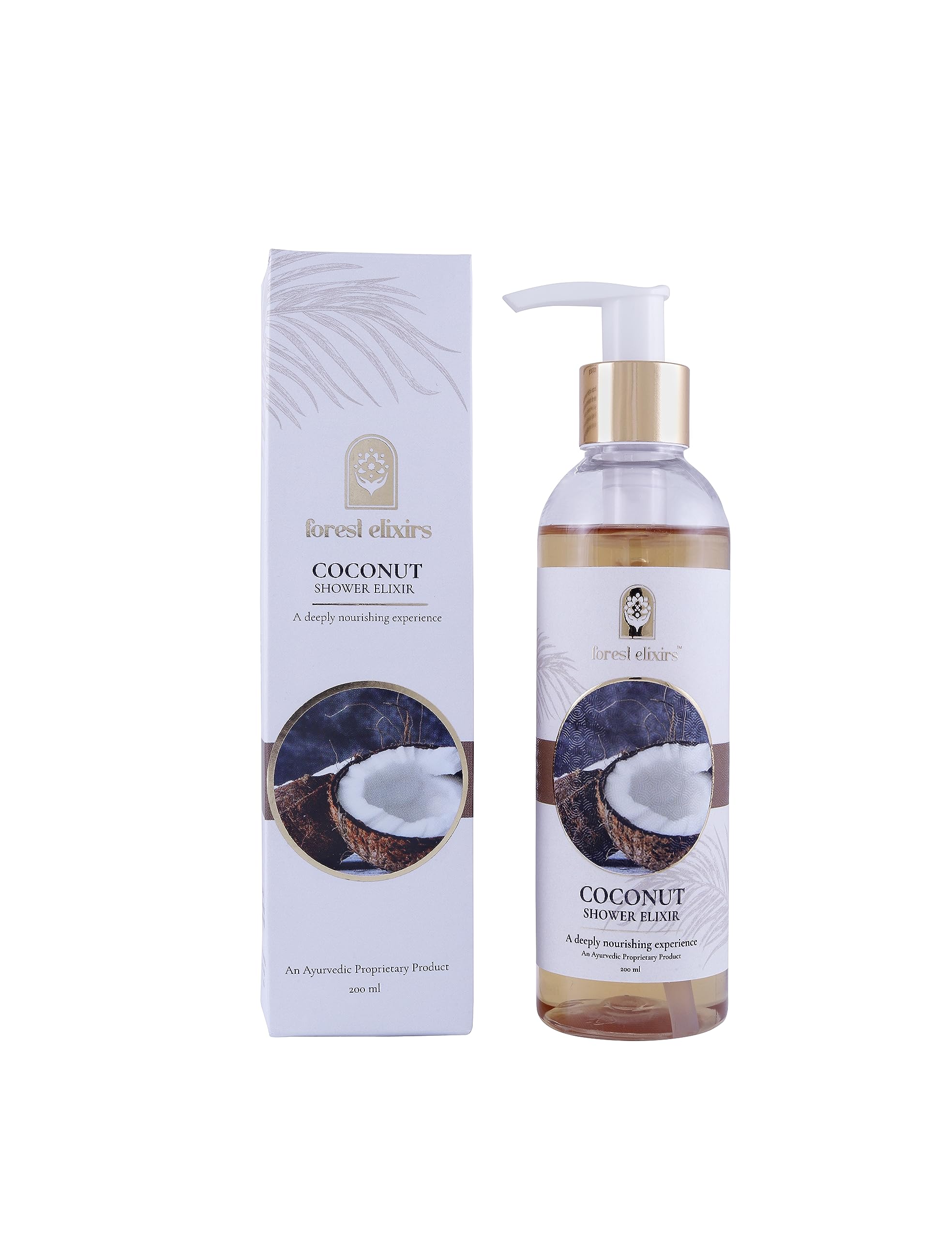 FOREST ELIXIRS Shower, Coconut Shower Elixir Infused for Nourishment & Moisture, Shower Gel For Dry & Sensitive Skin 24 Hour Softness, Sulphate Free, 200 ml