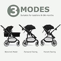 Vista 3 de INFANS Cochecito infantil 2 en 1, cochecito de bebé horizontal y cochecito de cuna reversible, cochecito plegable con toldo ajustable, cesta de Negro