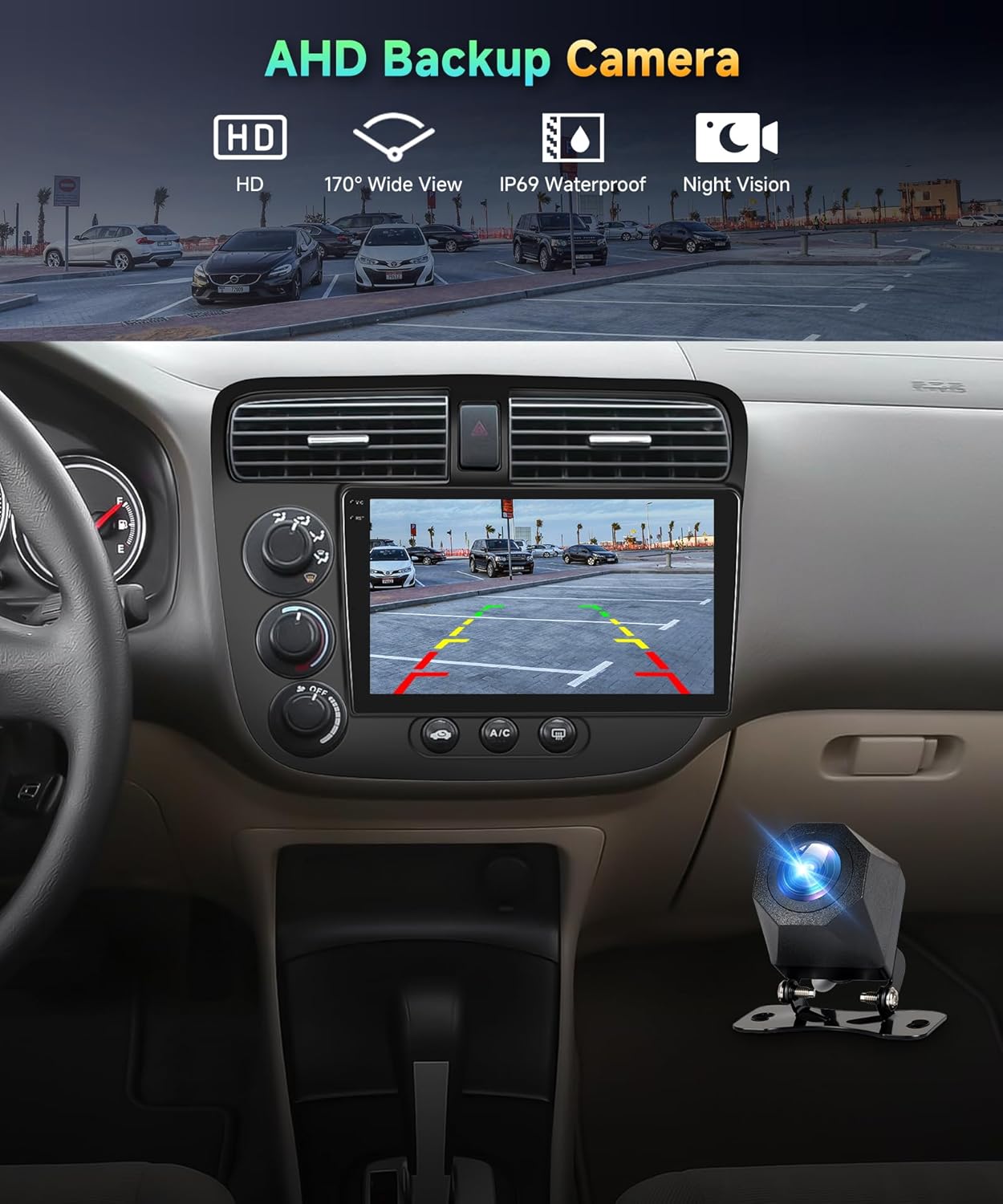 4G+64G Car Radio for Honda Civic 2001-2005 Stereo 9 inch in-Cell Touch Screen Wireless CarPlay/Android Auto Android 15 Bluetooth DSP FM/RDS GPS WiFi SWC AHD Backup Camera