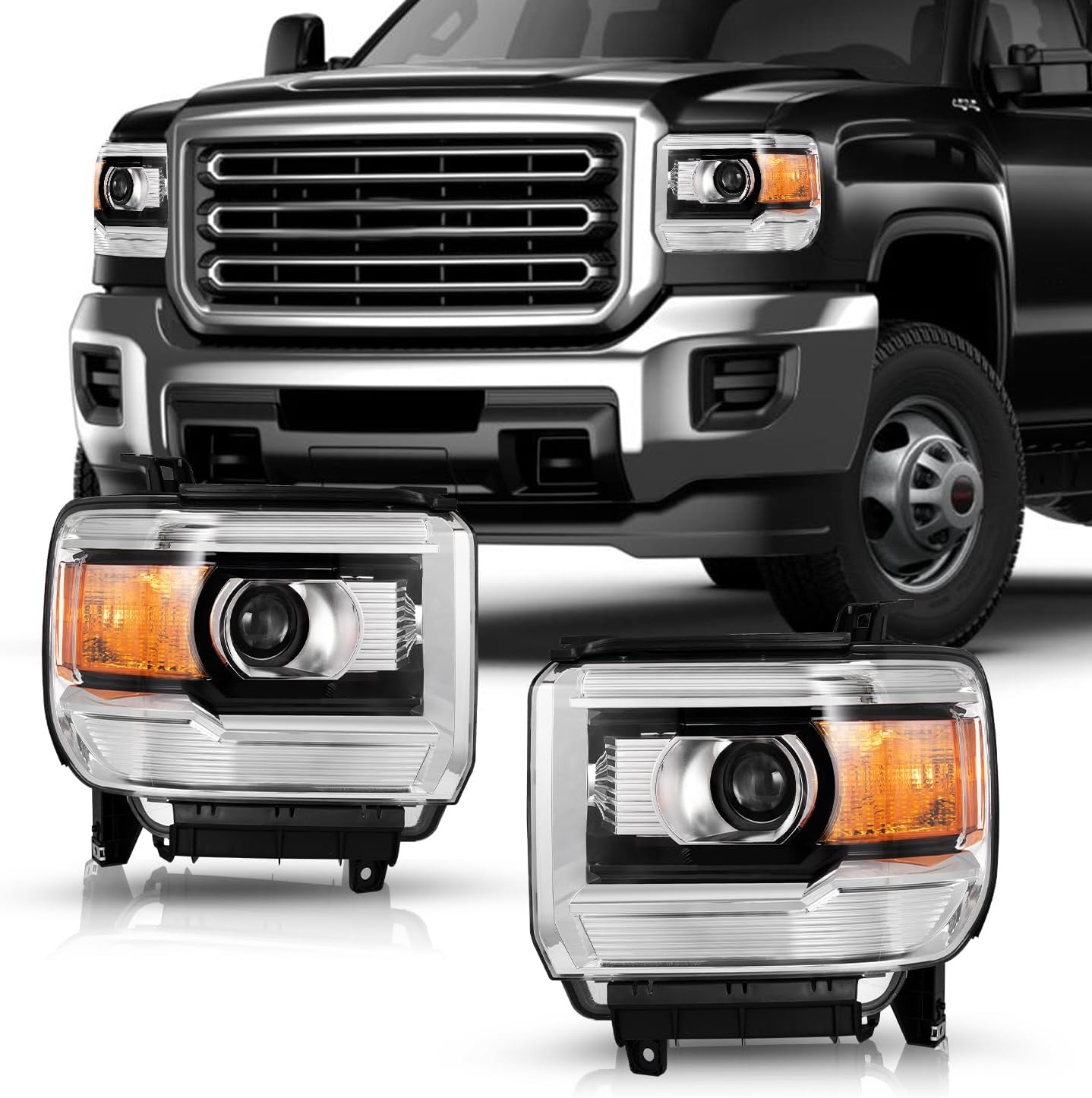 TUSDAR Headlight Assembly for 2014-2018 GMC Sierra 1500 and 2015-2019 2500/3500HD (Non-LED DRL)