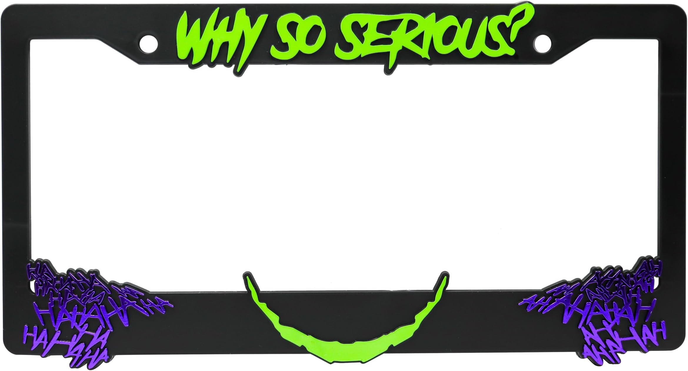 Why So Serious? for Joker 3D Raised License Plate Frame | 1 Pack Car License Plate Cover | Universal US Black License Plate Holder (Car, Truck and SUV) (Lime Green and Purple)
