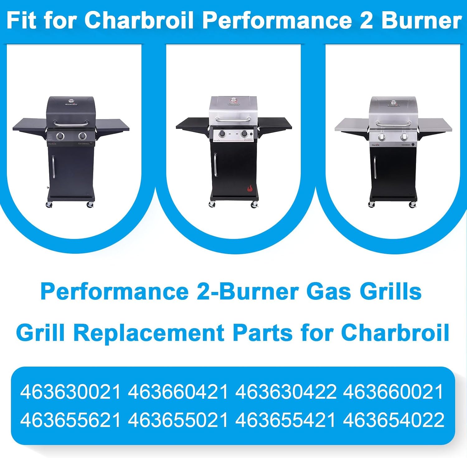 Grill Replacement Parts for Charbroil Performance 2-Burner Gas Grills 463630021 463660421 463630422 463660021 463655621 463655021 463655421 17" Cooking Grate Grill Burner Heat Plate Crossover Tube Kit