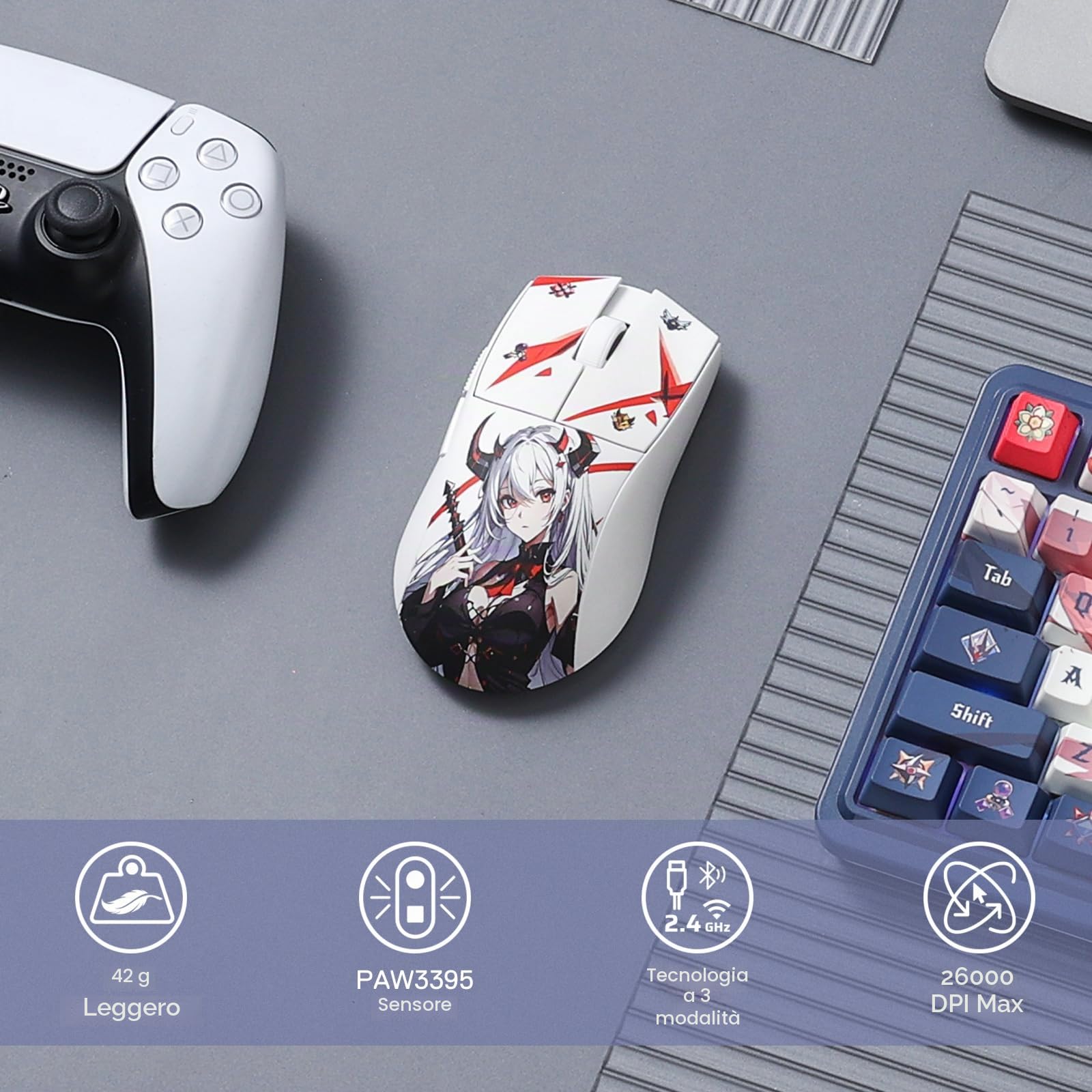 Redragon M916AK PRO - Mouse da gioco anime a 3 modalità, 42 G, ultra leggero, 26 K, DPI, con impugnatura ergonomica naturale, pulsanti completamente programmabili, software supporta keybinding fai da