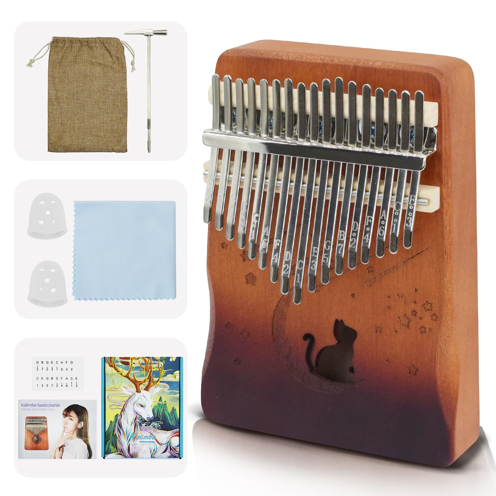 17 Key Kalimba Thumb Piano, Mbira Instrument,Musical Gift for Kids &amp; Adults