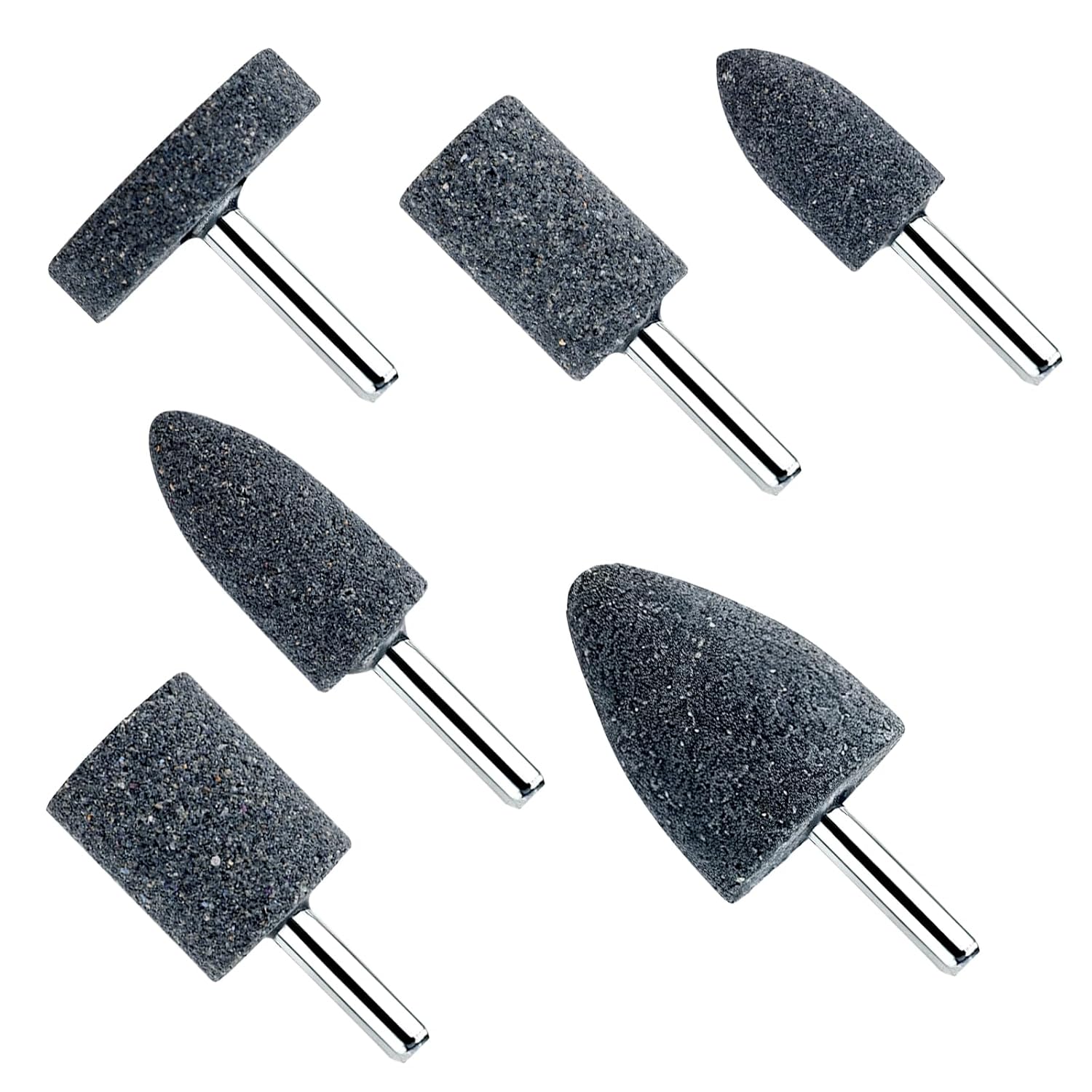 6 Pcs Assorted Shapes Head Mounted Stone Point Abrasive Grinding Wheels Bit Kit,Mounted 1/4 Inch(6mm) Mandrel for Rotary Tools (3 Shape)