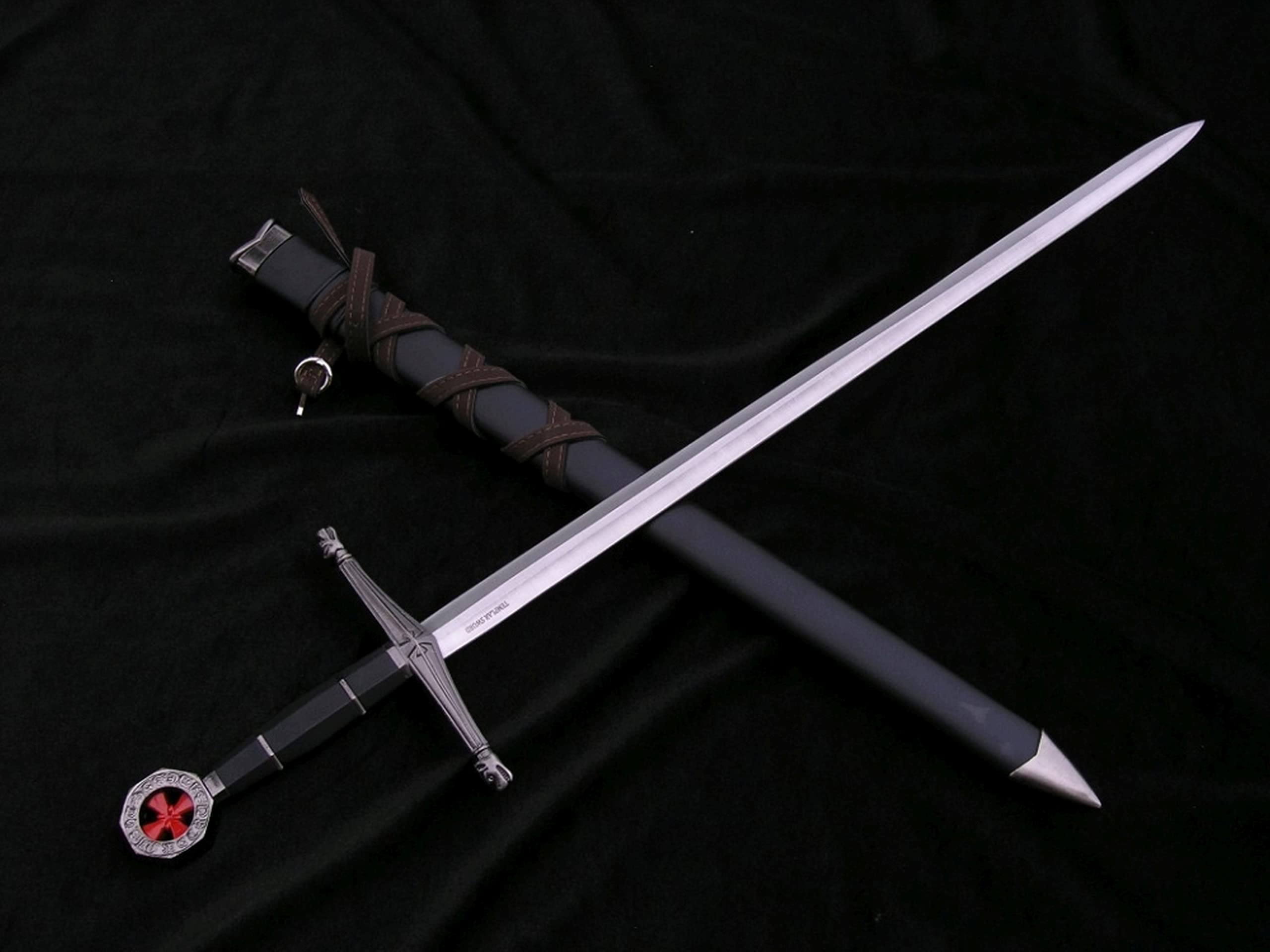 Kurzschwert - Langer Dolch Schwert echt Metall Templerschwert TX1063-230A mit Scheide und mit Gürtel Dekoratives für Mittelalter zur Rekonstruktion oder als Geschenk
