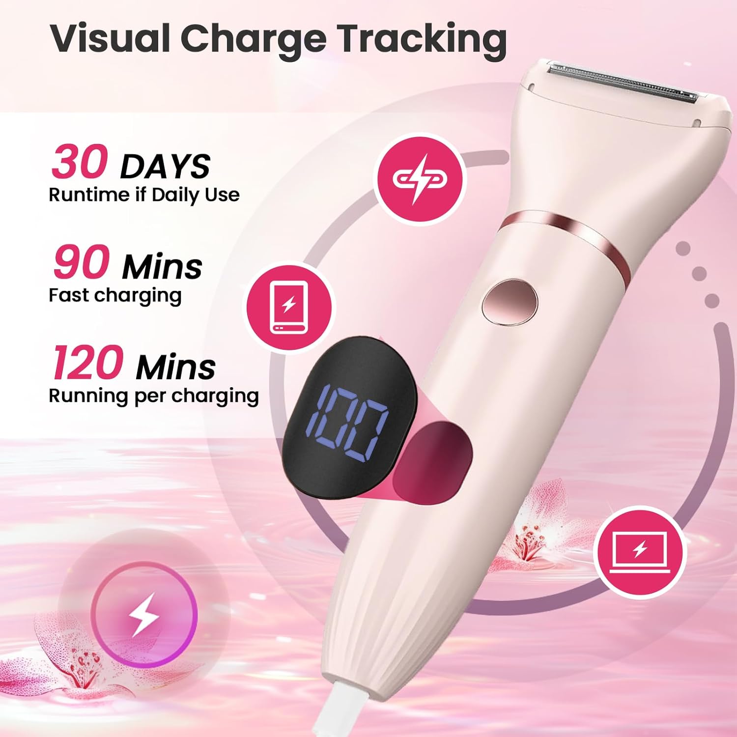 Bikini Trimmer Electric Razors for Women - 3 in 1 Electric Shaver for Women, Waterproof Pubic Hair Trimmers and Facial Hair Remover, Rechargeable Women's Grooming Kit - Image 5