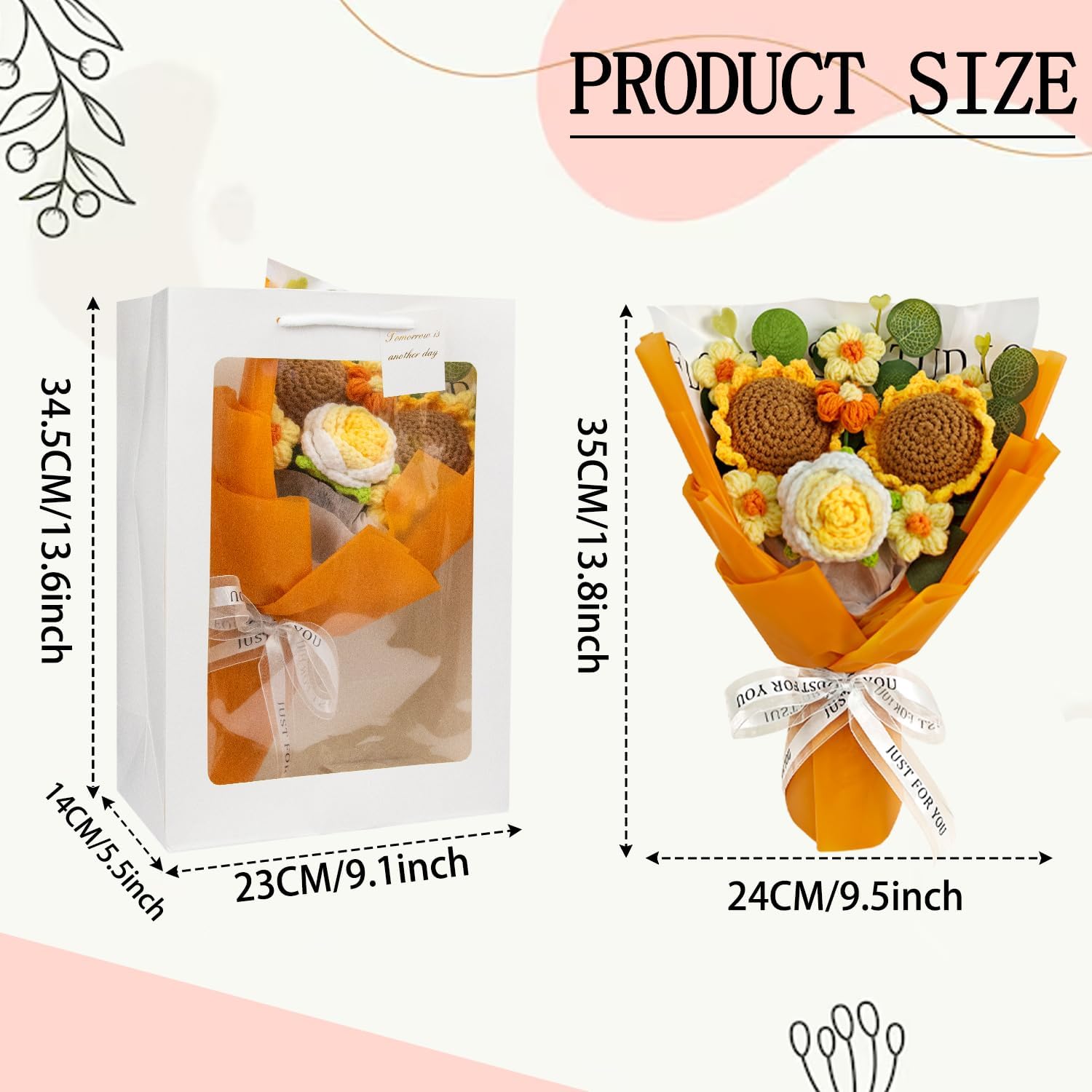 Crochet Flower Bouquet, Handmade Sunflower, Rose, and Daisy Combination, Perfect for Mother's Day, Wedding, Birthday,Anniversary, Home Decor, Ideal Gift for Women, Mom, Wife, and Friends (Orange) - Image 2