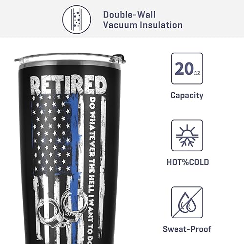 Miniatura 3 de Vaso de oficial de policía jubilado, The Legend Has Retired American Flag Blue Line, regalo de jubilación para hombres y papá, taza de viaje de