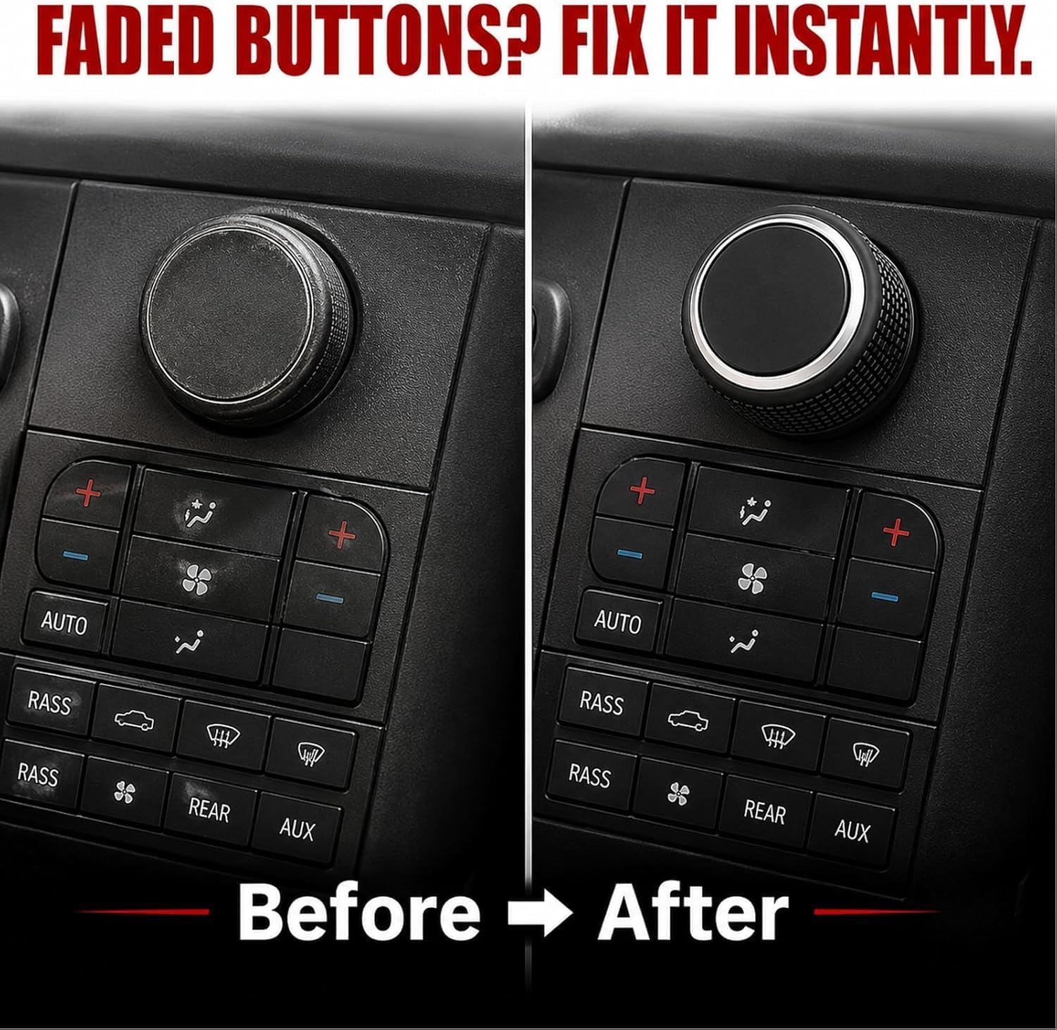 Rear Radio Volume Control Knob Replacement & AC Dash Button Sticker Kit for GM 22912547 – Compatible with Chevy Tahoe, Silverado, Buick Enclave, GMC 2007-2013(2 Pcs)