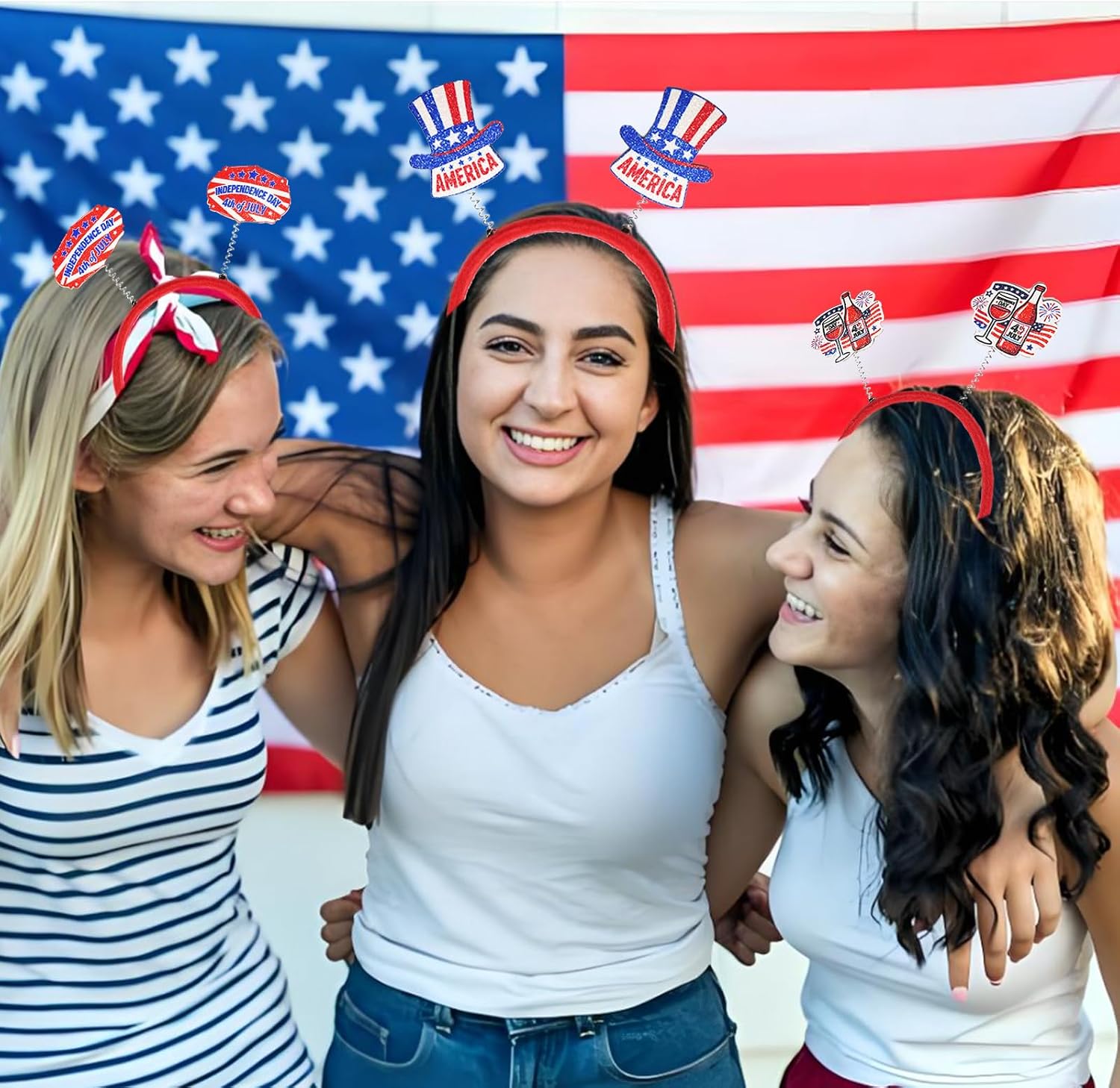 12 Pack 4th of July Headband Independence Day Party Decorations Red White and Blue Party Accessories Patriotic Party Supplies American Flag Headband Memorial Day Decorations